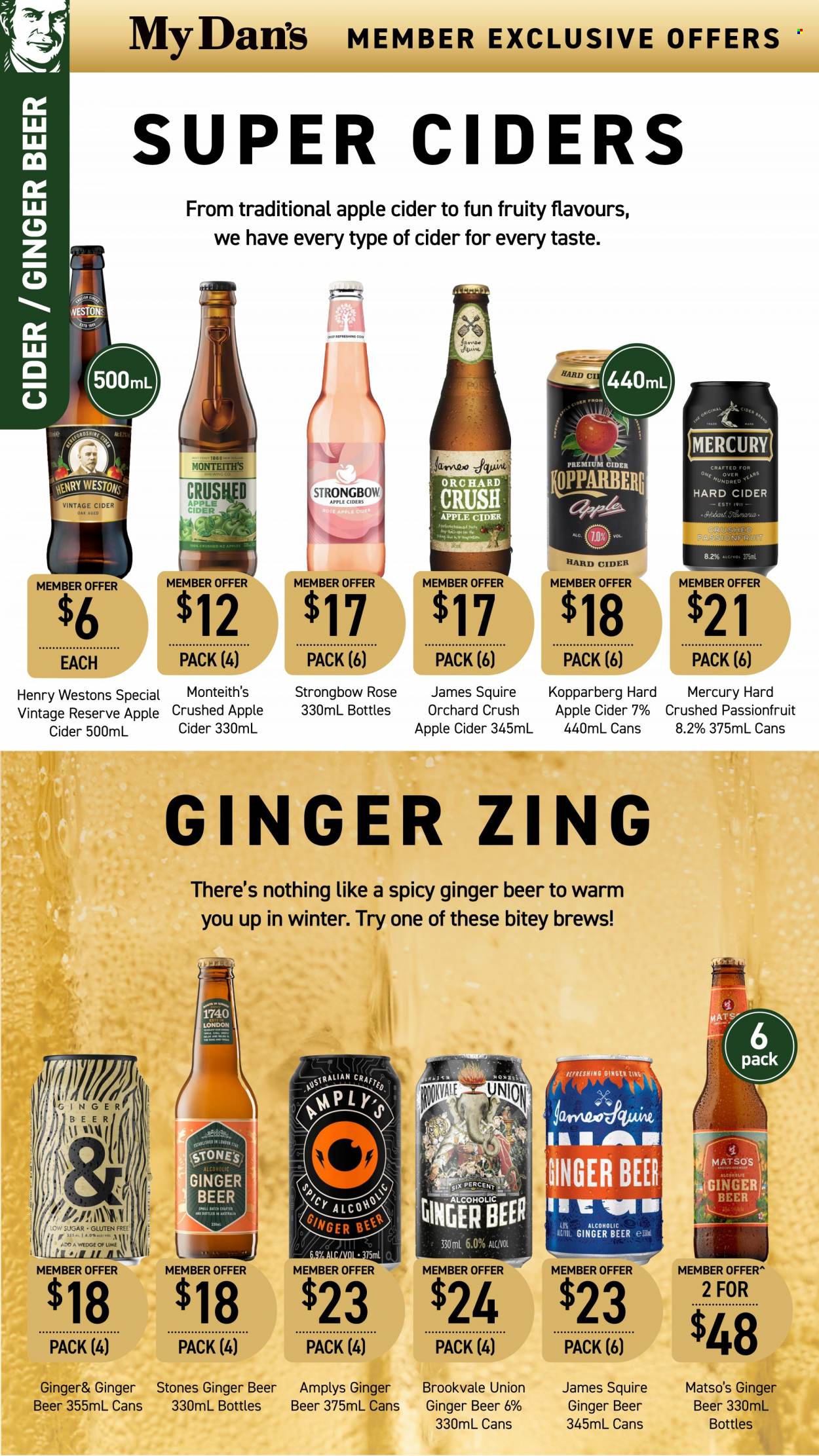 thumbnail - Dan Murphy's Catalogue - 1 Jun 2023 - 14 Jun 2023 - Sales products - alcohol, apple cider, Kopparberg, cider, beer, Strongbow, ginger beer. Page 32.