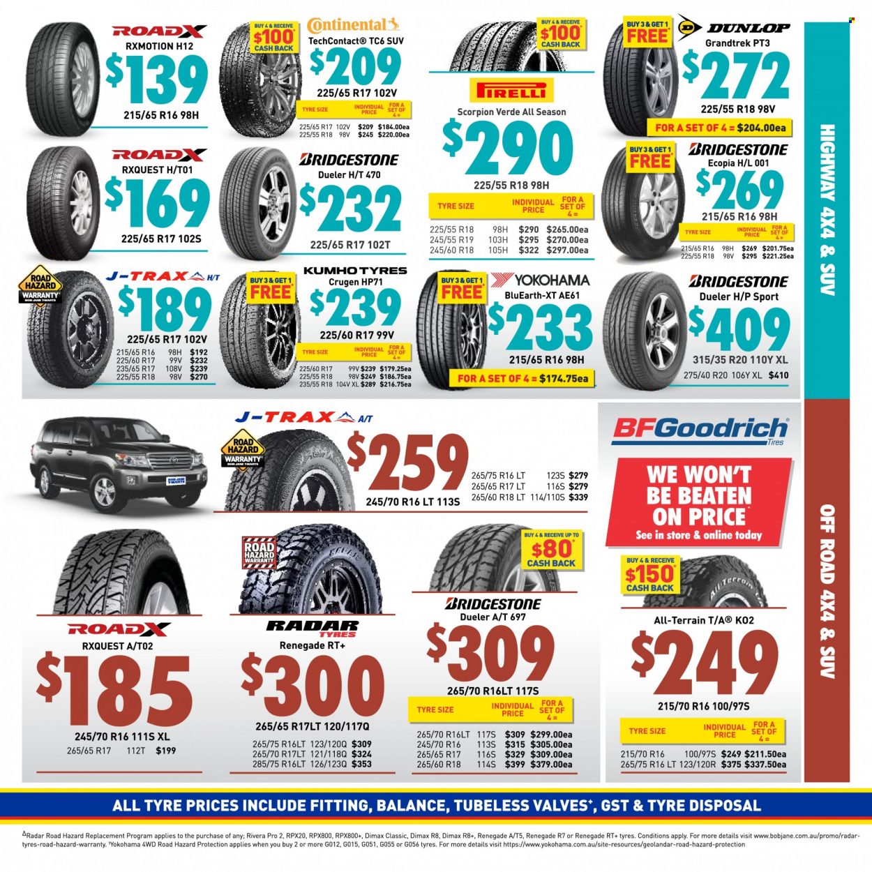 thumbnail - Bob Jane Catalogue - 1 Jun 2023 - 30 Jun 2023 - Sales products - BF Goodrich, Continental, Bridgestone, Dunlop, tires, Yokohama. Page 3.