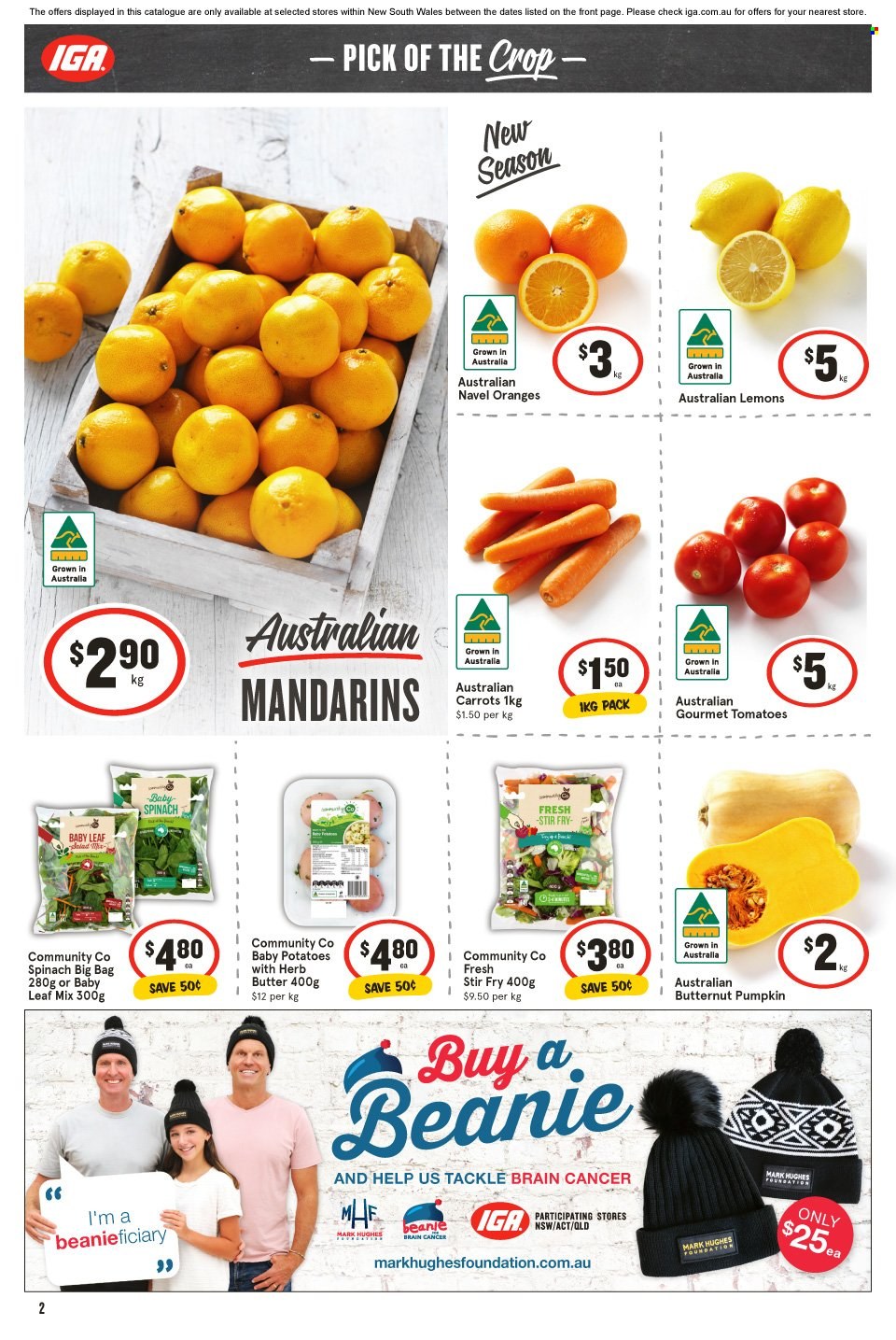 thumbnail - IGA Catalogue - 7 Jun 2023 - 13 Jun 2023 - Sales products - butternut squash, carrots, spinach, potatoes, pumpkin, salad, tomatoes, mandarines, oranges, lemons, navel oranges, butter. Page 3.
