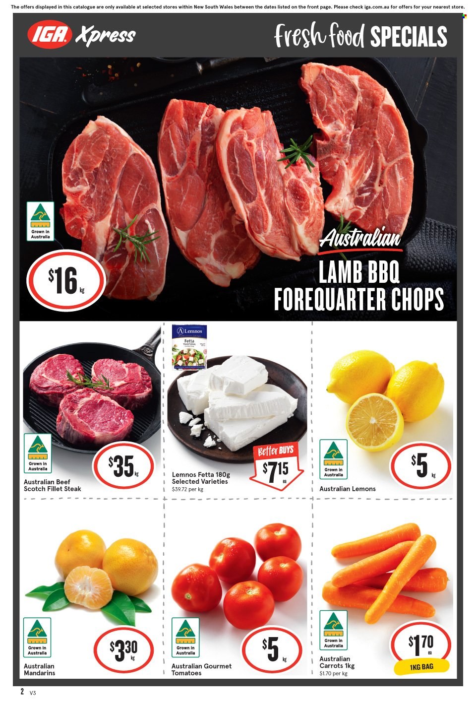 thumbnail - IGA Xpress Catalogue - 7 Jun 2023 - 13 Jun 2023 - Sales products - carrots, tomatoes, mandarines, lemons, steak, bag. Page 3.
