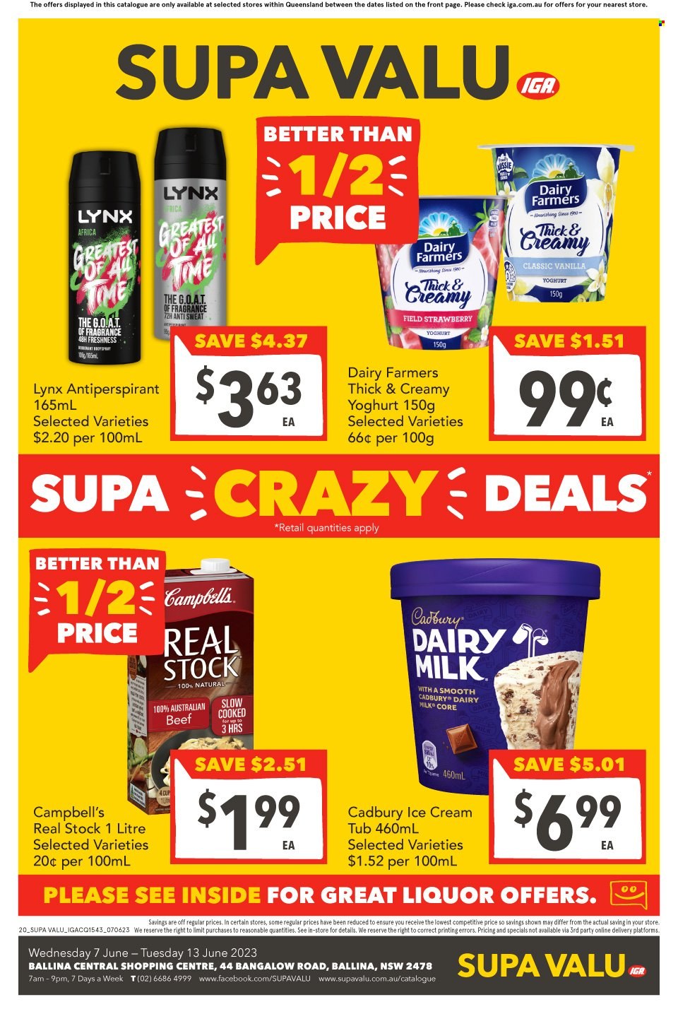 thumbnail - SUPA VALU Catalogue - 7 Jun 2023 - 13 Jun 2023 - Sales products - Campbell's, ice cream, Cadbury, Dairy Milk, liquor, anti-perspirant, fragrance. Page 2.