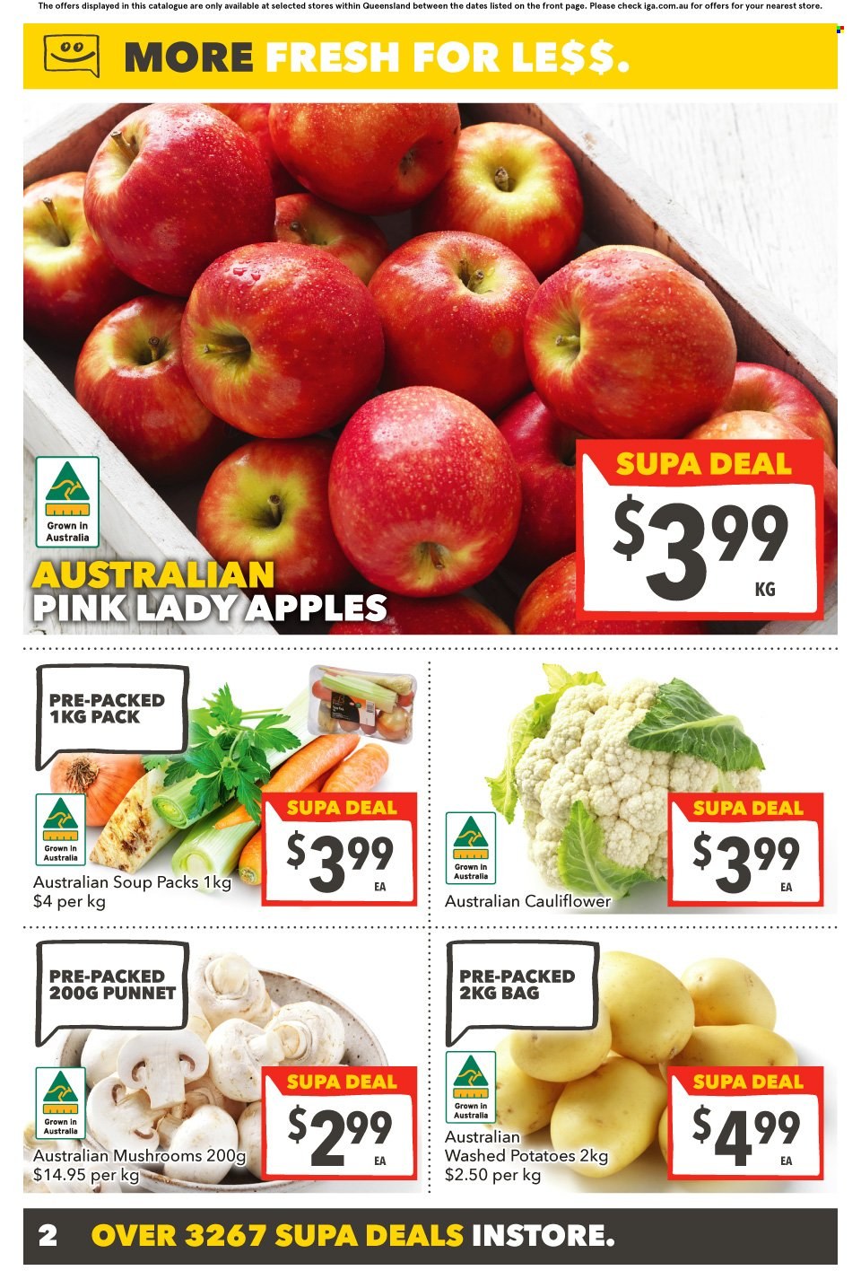 thumbnail - SUPA VALU Catalogue - 7 Jun 2023 - 13 Jun 2023 - Sales products - mushrooms, cauliflower, potatoes, apples, Pink Lady, soup. Page 3.