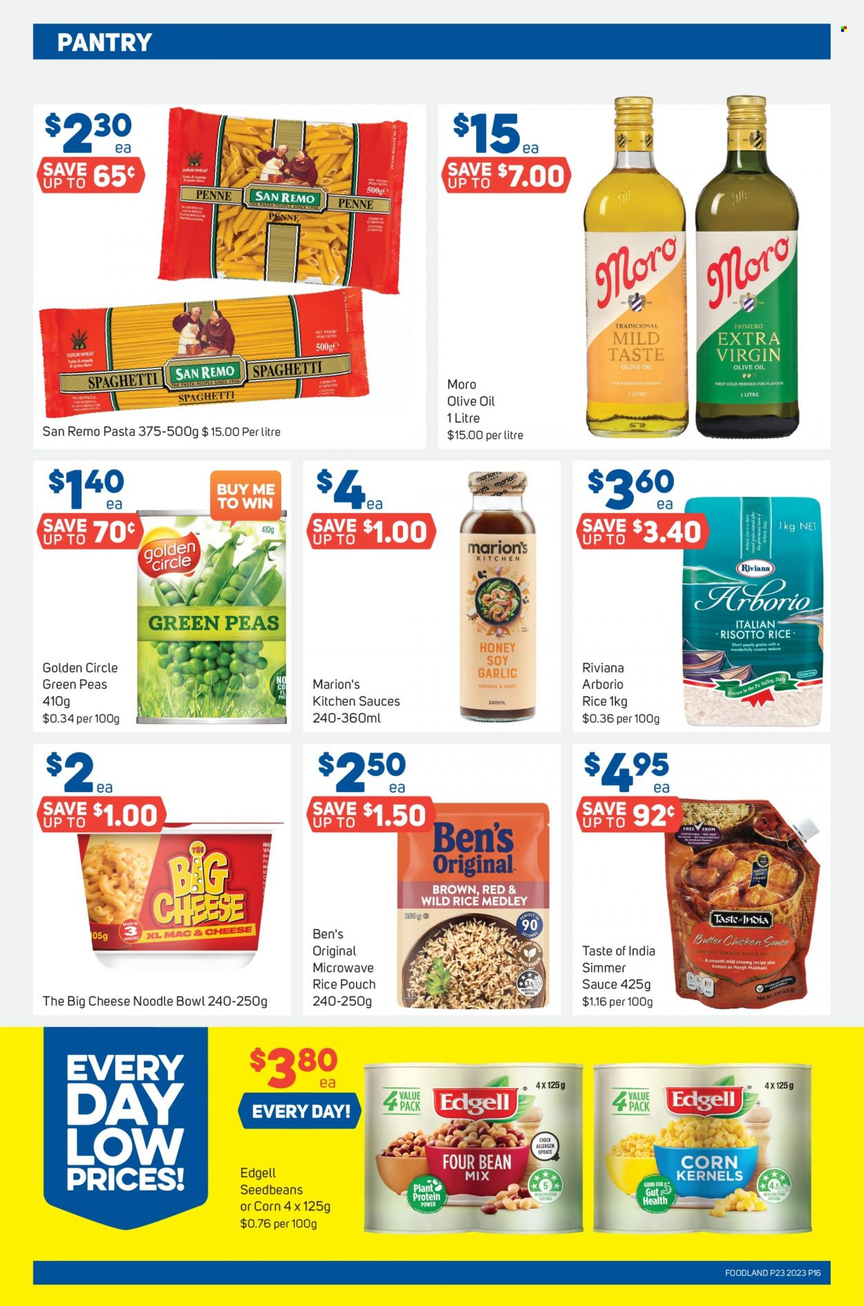 thumbnail - Foodland Catalogue - 7 Jun 2023 - 13 Jun 2023 - Sales products - corn, garlic, spaghetti, plant protein, rice, penne, marinade, extra virgin olive oil, olive oil, oil, honey, chicken. Page 16.