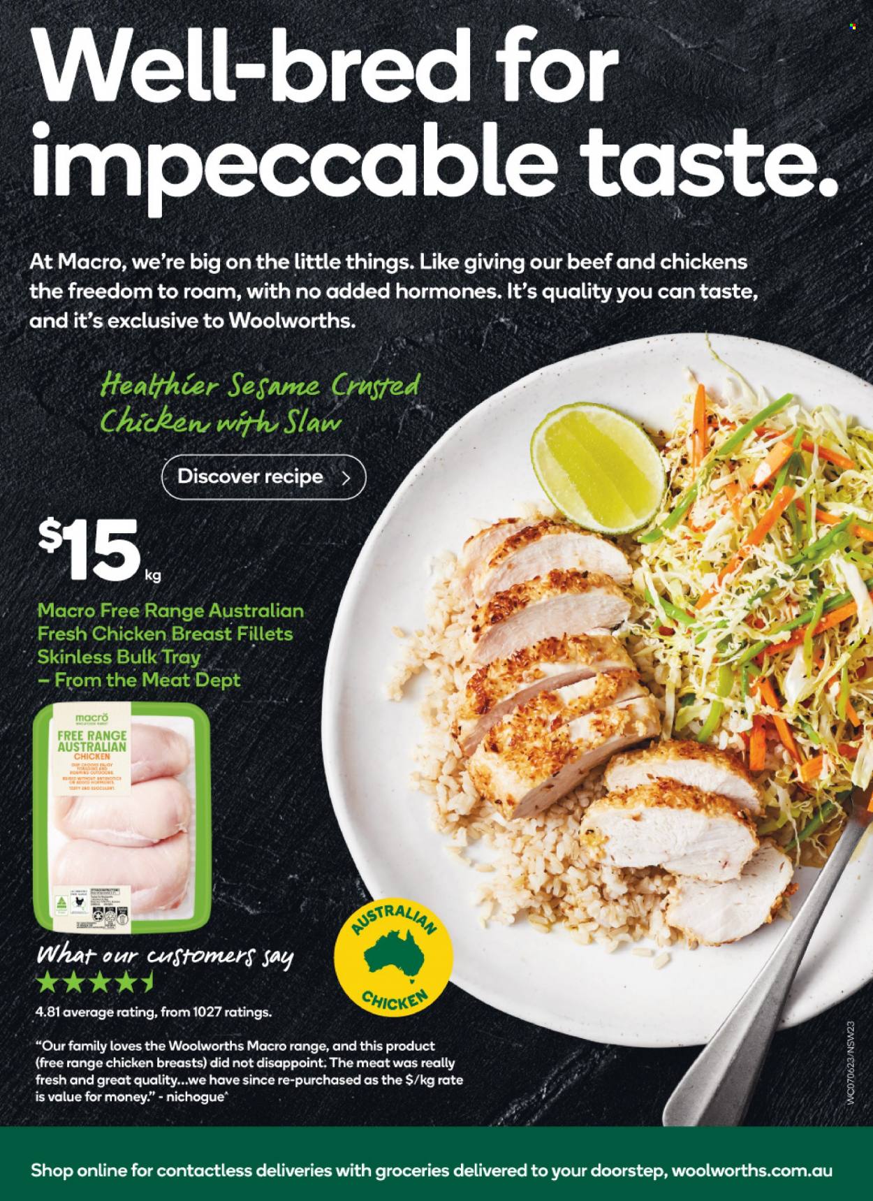 thumbnail - Woolworths Catalogue - 7 Jun 2023 - 13 Jun 2023 - Sales products - chicken breasts, chicken, tray, succulent. Page 21.