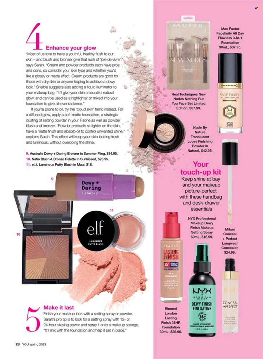 Priceline Pharmacy Catalogue - Sales products - NYX Cosmetics, corrector, makeup, Max Factor, Rimmel, powder blush, face powder, bronzing powder, finishing powder, setting spray, highlighters. Page 28.