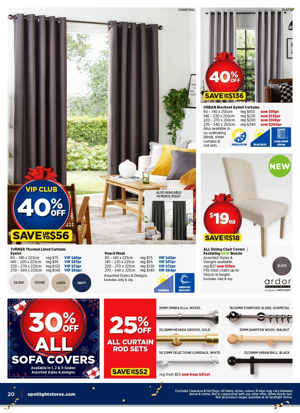Spotlight Catalogue - 15 Nov 2023 - 3 Dec 2023 - Sales products - pencil, sofa cover, curtain, blinds, curtain rod. Page 26.