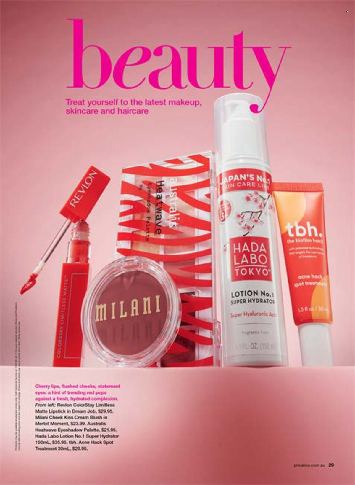 thumbnail - Priceline Pharmacy Catalogue - 22 Feb 2024 - 22 May 2024 - Sales products - Revlon, eye palette, eyeshadow, lipstick, makeup, cream blush. Page 29.
