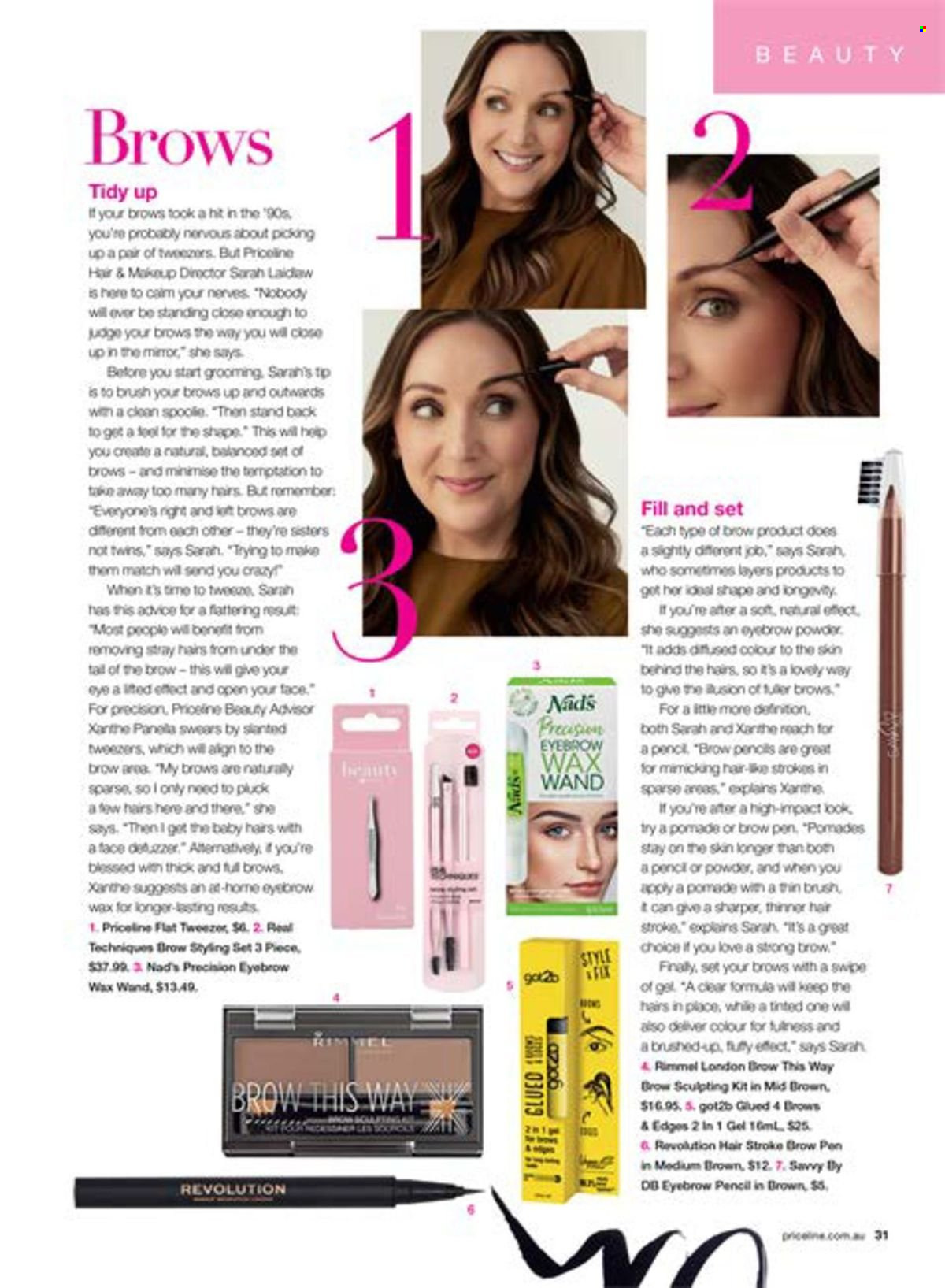 thumbnail - Priceline Pharmacy Catalogue - 22 Feb 2024 - 22 May 2024 - Sales products - brush, tweezer, makeup, Rimmel, brow pencil. Page 31.
