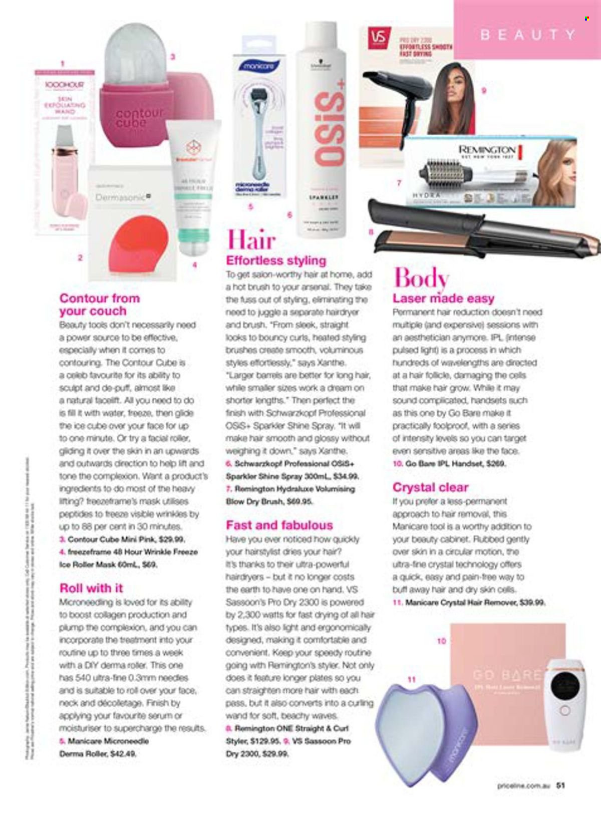 thumbnail - Priceline Pharmacy Catalogue - 22 Feb 2024 - 22 May 2024 - Sales products - Schwarzkopf, serum, hair removal, cosmetic accessory, Target, brush, contour, Remington, roller, facial massager, hair dryer. Page 51.