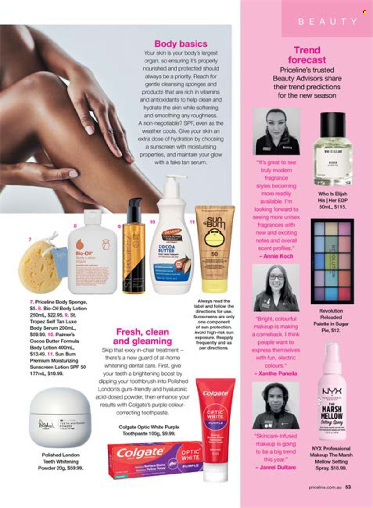thumbnail - Priceline Pharmacy Catalogue - 22 Feb 2024 - 22 May 2024 - Sales products - whitening powder, Colgate, toothbrush, toothpaste, teeth whitening, serum, NYX Cosmetics, Palette, body lotion, sunscreen lotion, eau de parfum, fragrance, makeup, setting spray, dietary supplement, vitamins. Page 53.