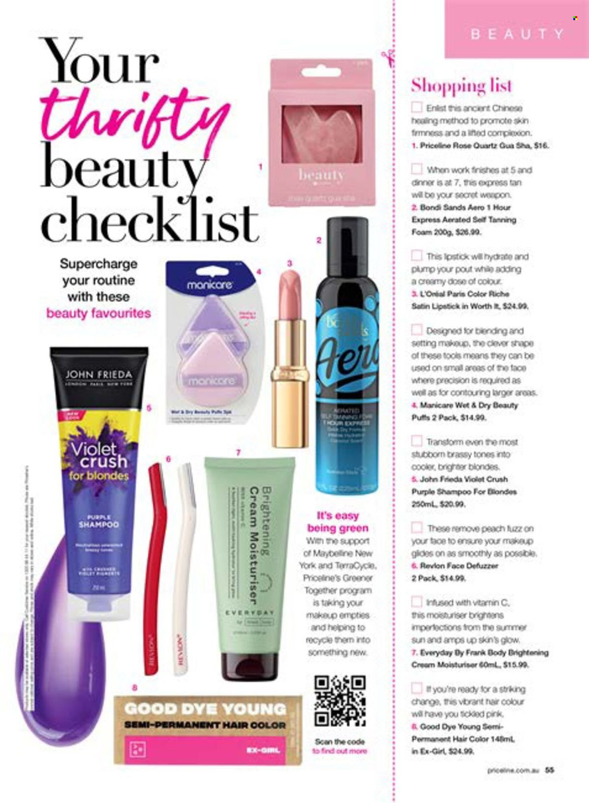 thumbnail - Priceline Pharmacy Catalogue - 22 Feb 2024 - 22 May 2024 - Sales products - shampoo, Bondi Sands, Revlon, hair color, John Frieda, self tanning product, lipstick, makeup, Maybelline, nutritional supplement. Page 55.