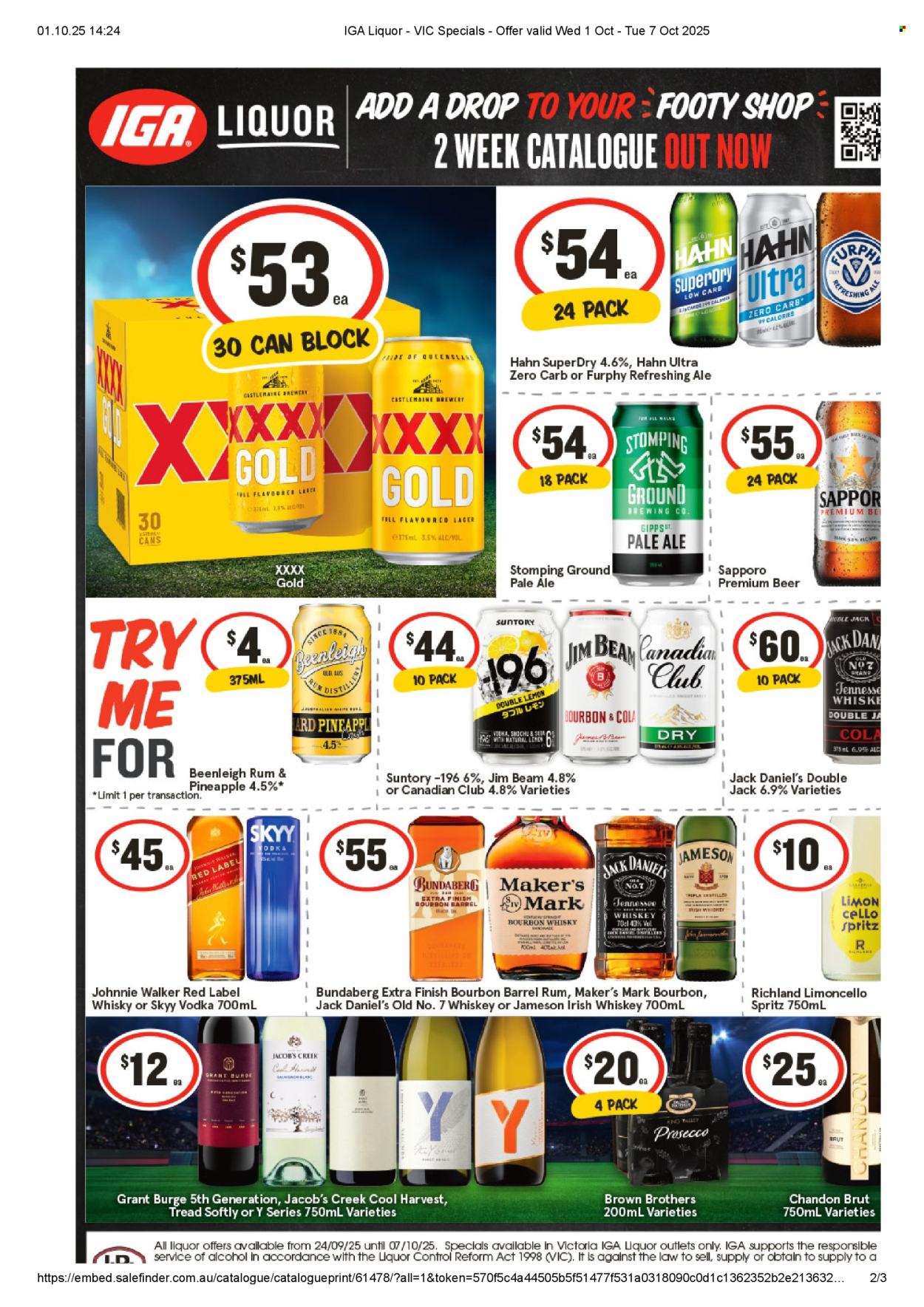 IGA LIQUOR catalogue - 1 Oct 2025 - 7 Oct 2025. Page 1