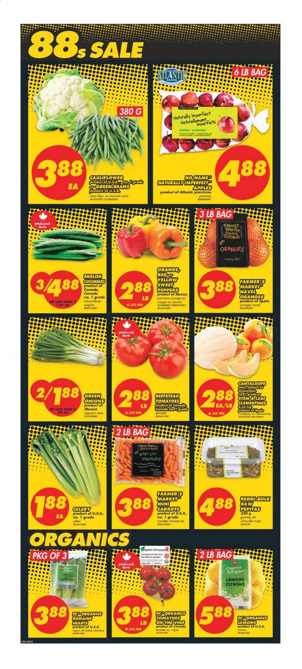 thumbnail - No Frills Flyer - January 07, 2021 - January 13, 2021 - Sales products - beans, cantaloupe, carrots, cauliflower, celery, cucumber, green beans, sweet peppers, tomatoes, onion, peppers, apples, clementines, lemons, navel oranges, No Name. Page 3.