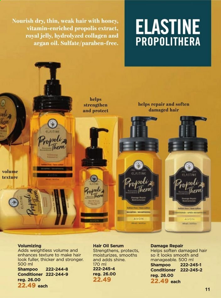 thumbnail - Avon Flyer - Sales products - Avon, serum, royal jelly, conditioner, hair oil, argan oil, shampoo. Page 11.