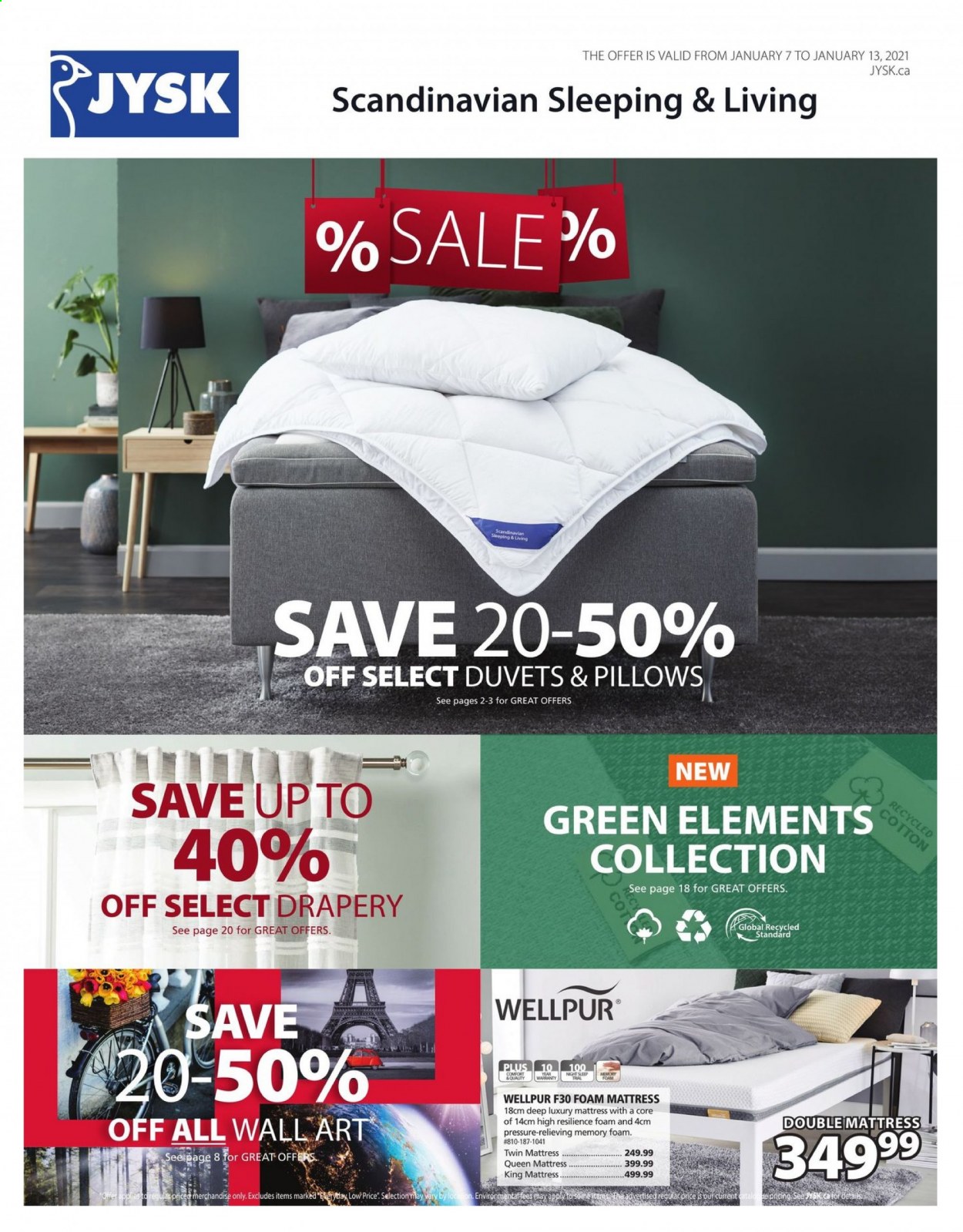 thumbnail - JYSK Flyer - January 07, 2021 - January 13, 2021 - Sales products - duvet, pillow, mattress, foam mattress. Page 1.