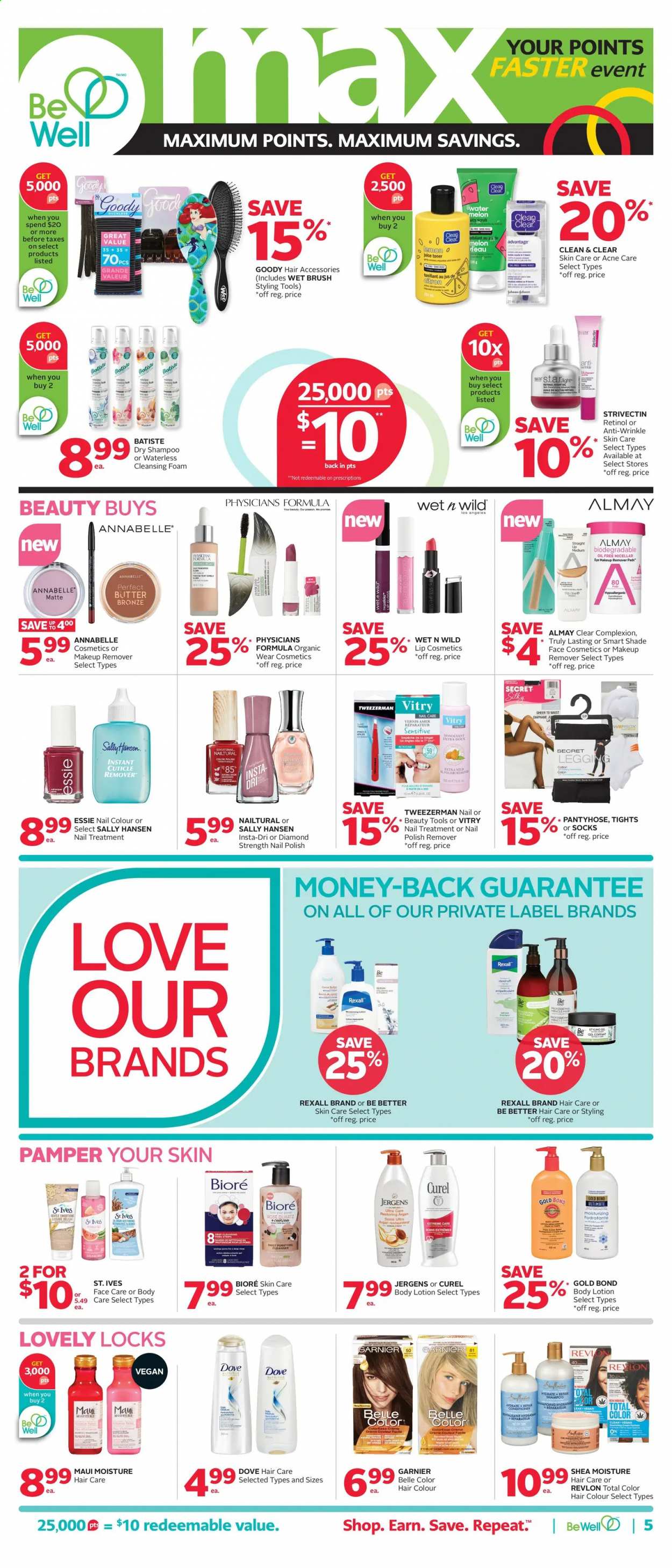 thumbnail - Rexall Flyer - January 08, 2021 - January 21, 2021 - Sales products - juice, TRULY, Almay, cleanser, cleansing foam, Curél, Bioré®, Clean & Clear, conditioner, Revlon, hair color, Maui Moisture, body lotion, Jergens, makeup remover, Garnier, Sally Hansen, shampoo, toner. Page 5.