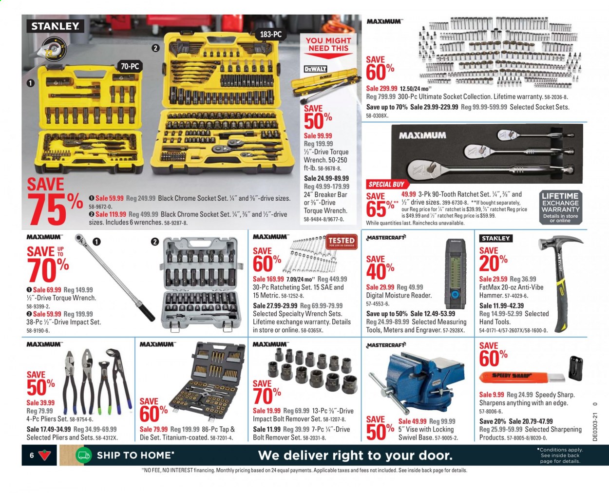 thumbnail - Canadian Tire Flyer - January 15, 2021 - January 21, 2021 - Sales products - Sharp, hammer, pliers, socket set, torque wrench, hand tools. Page 6.