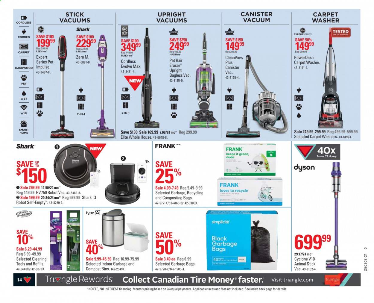 thumbnail - Canadian Tire Flyer - January 15, 2021 - January 21, 2021 - Sales products - cleaning tools, eraser, washing machine, washers, robot vacuum, compost, robot. Page 14.