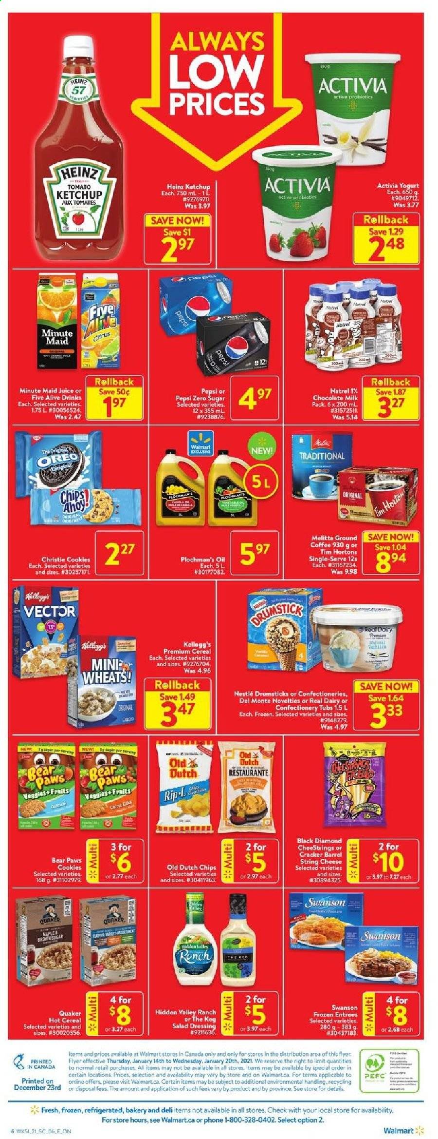 thumbnail - Circulaire Walmart - 14 Janvier 2021 - 20 Janvier 2021 - Produits soldés - Nestlé, cookies, chips, Pepsi, Activia, Kellogg's, Always, dressing, ketchup. Page 2.