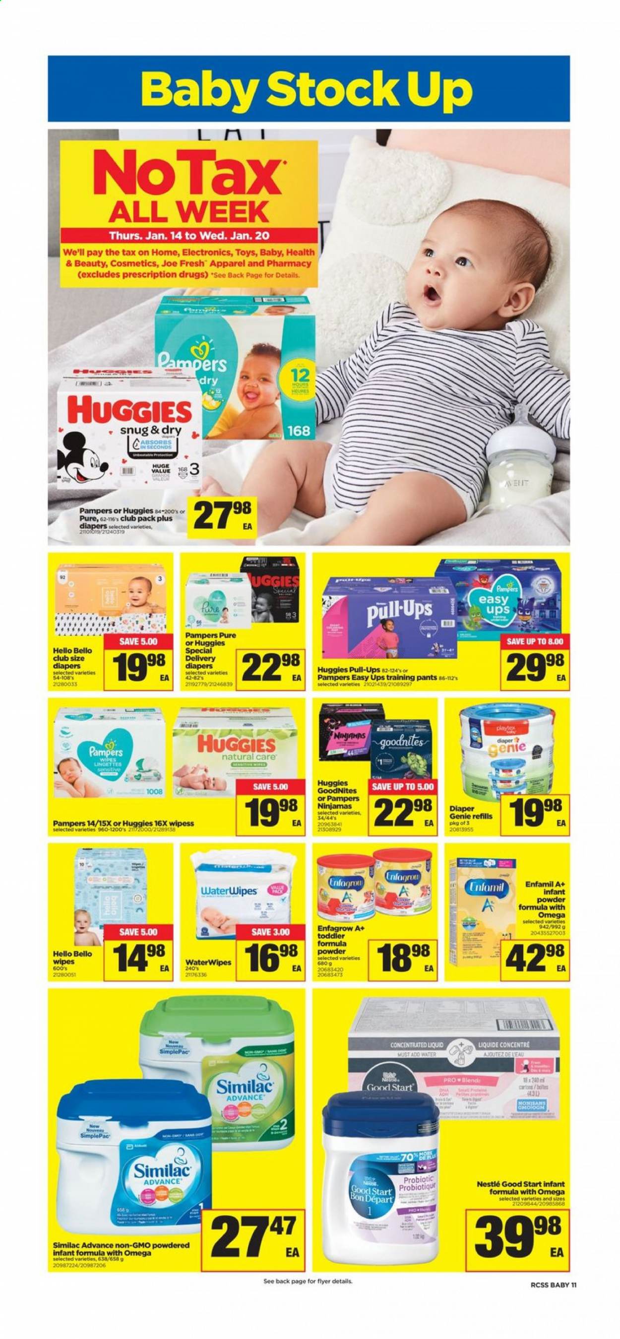 thumbnail - Real Canadian Superstore Flyer - January 14, 2021 - January 20, 2021 - Sales products - Enfamil, Similac, wipes, pants, nappies, baby pants, Playtex, toys, Nestlé, Huggies, Pampers. Page 11.