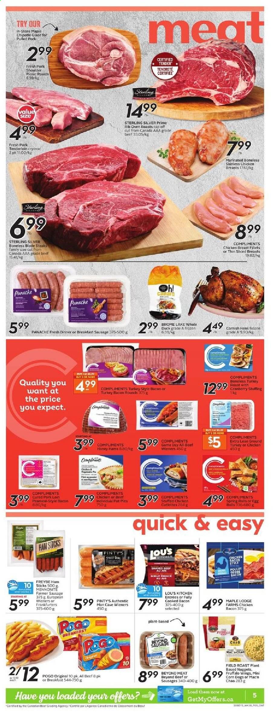 thumbnail - Circulaire Sobeys - 14 Janvier 2021 - 20 Janvier 2021 - Produits soldés - poulet, viande de poulet, jus, steak. Page 5.