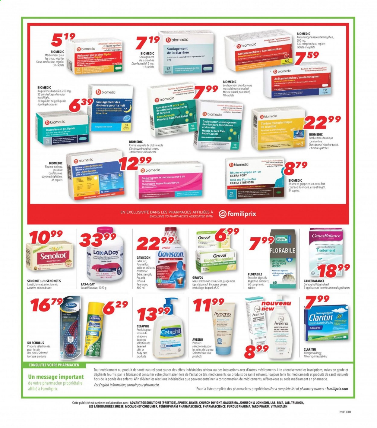 thumbnail - Familiprix Extra Flyer - January 14, 2021 - January 20, 2021 - Sales products - ginger, Johnson's, Aveeno, body wash, foot care, pain relief, Gaviscon, laxative, Bayer, Dr. Scholl's. Page 5.