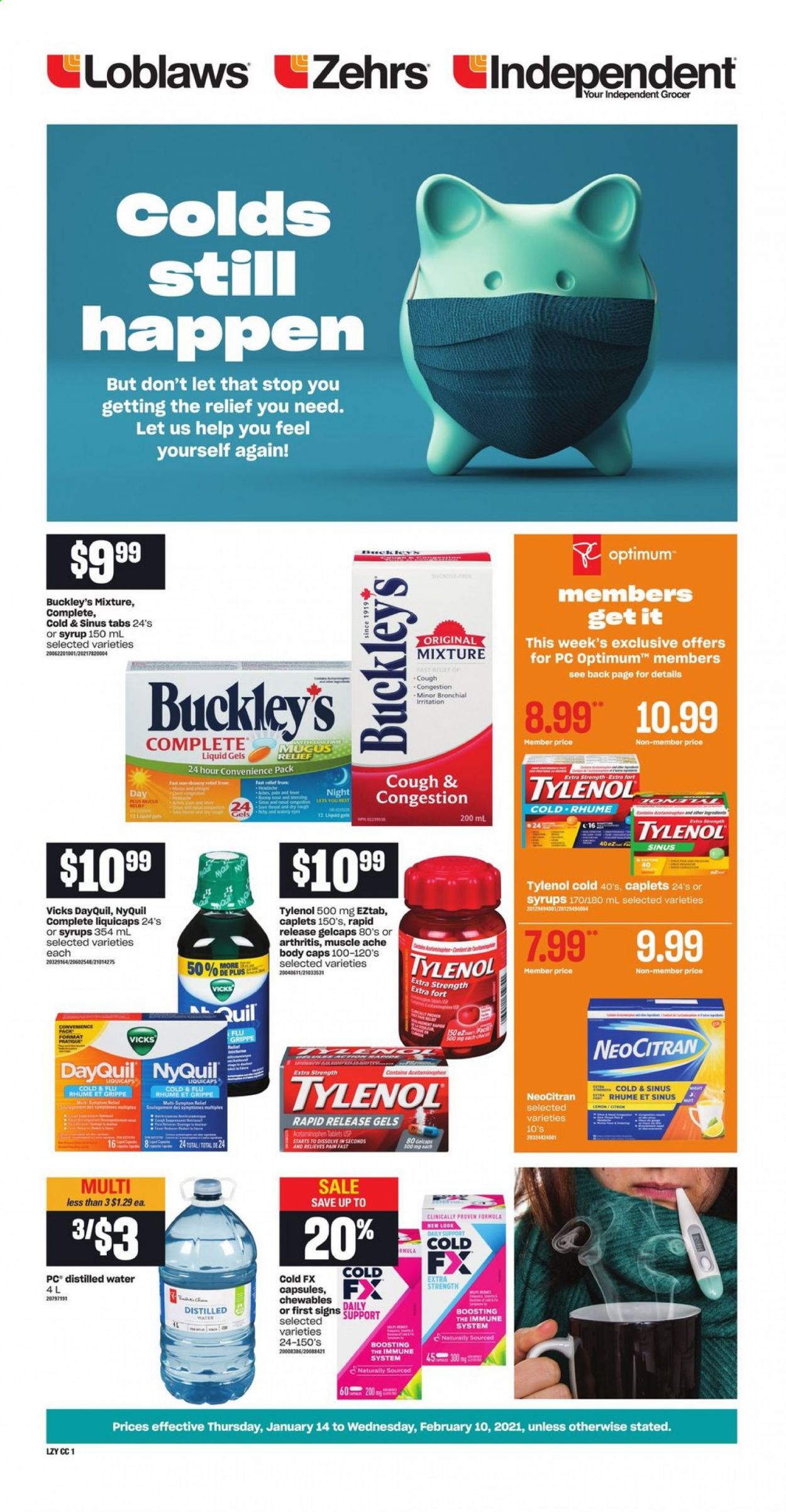 thumbnail - Loblaws Flyer - January 14, 2021 - February 10, 2021 - Sales products - Vicks, Optimum, DayQuil, Cold & Flu, Tylenol, NyQuil. Page 1.