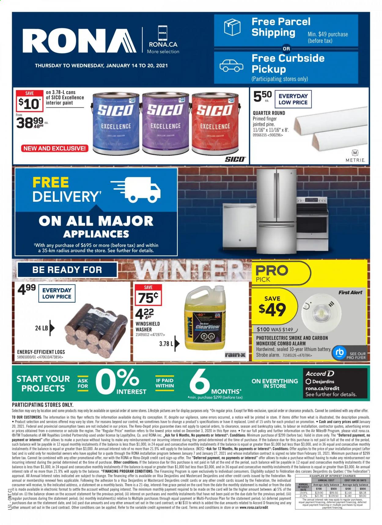 thumbnail - RONA Flyer - January 14, 2021 - January 20, 2021 - Sales products - washing machine, paint, alarm. Page 1.