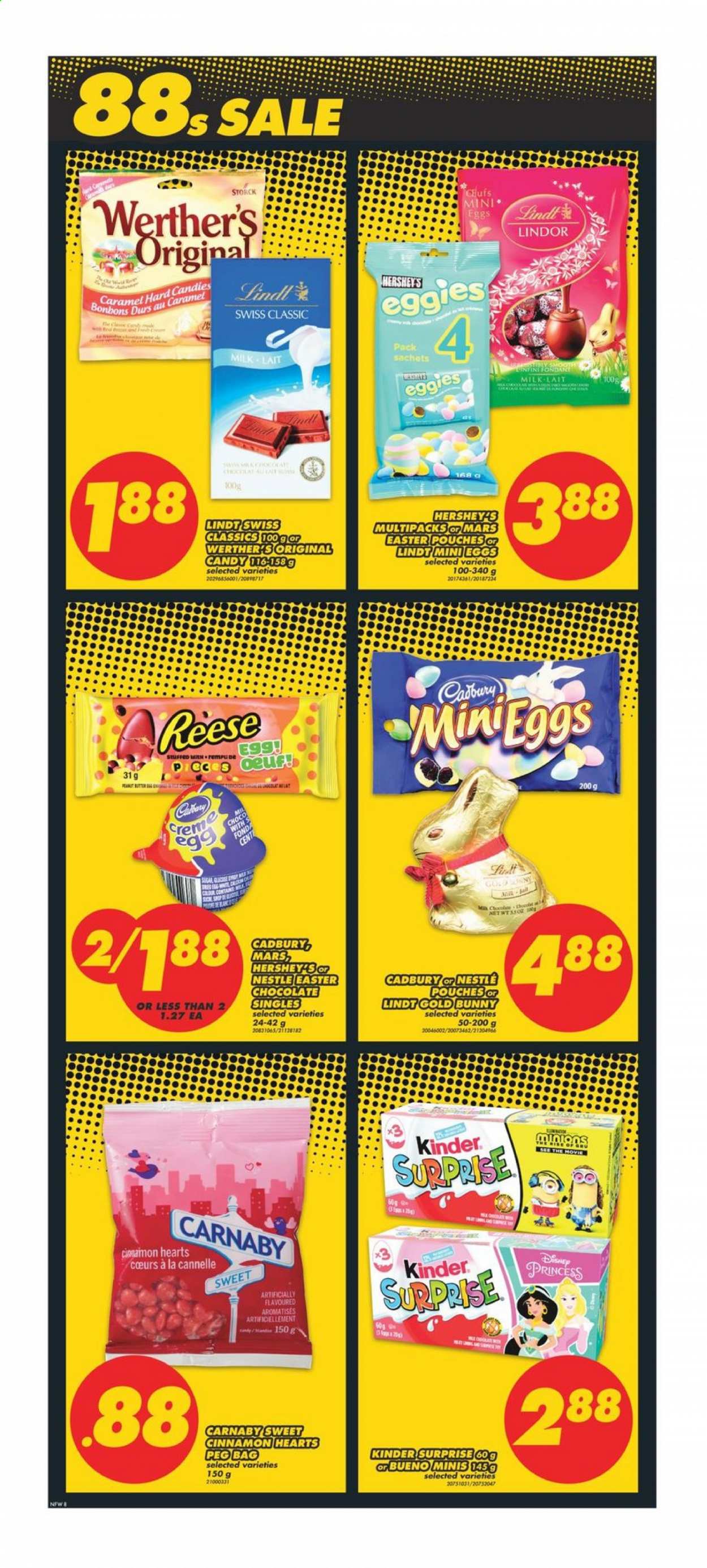 thumbnail - No Frills Flyer - January 15, 2021 - January 21, 2021 - Sales products - Disney, milk, Hershey's, chocolate, Kinder Surprise, Mars, Cadbury, cinnamon, caramel, princess, Nestlé. Page 8.
