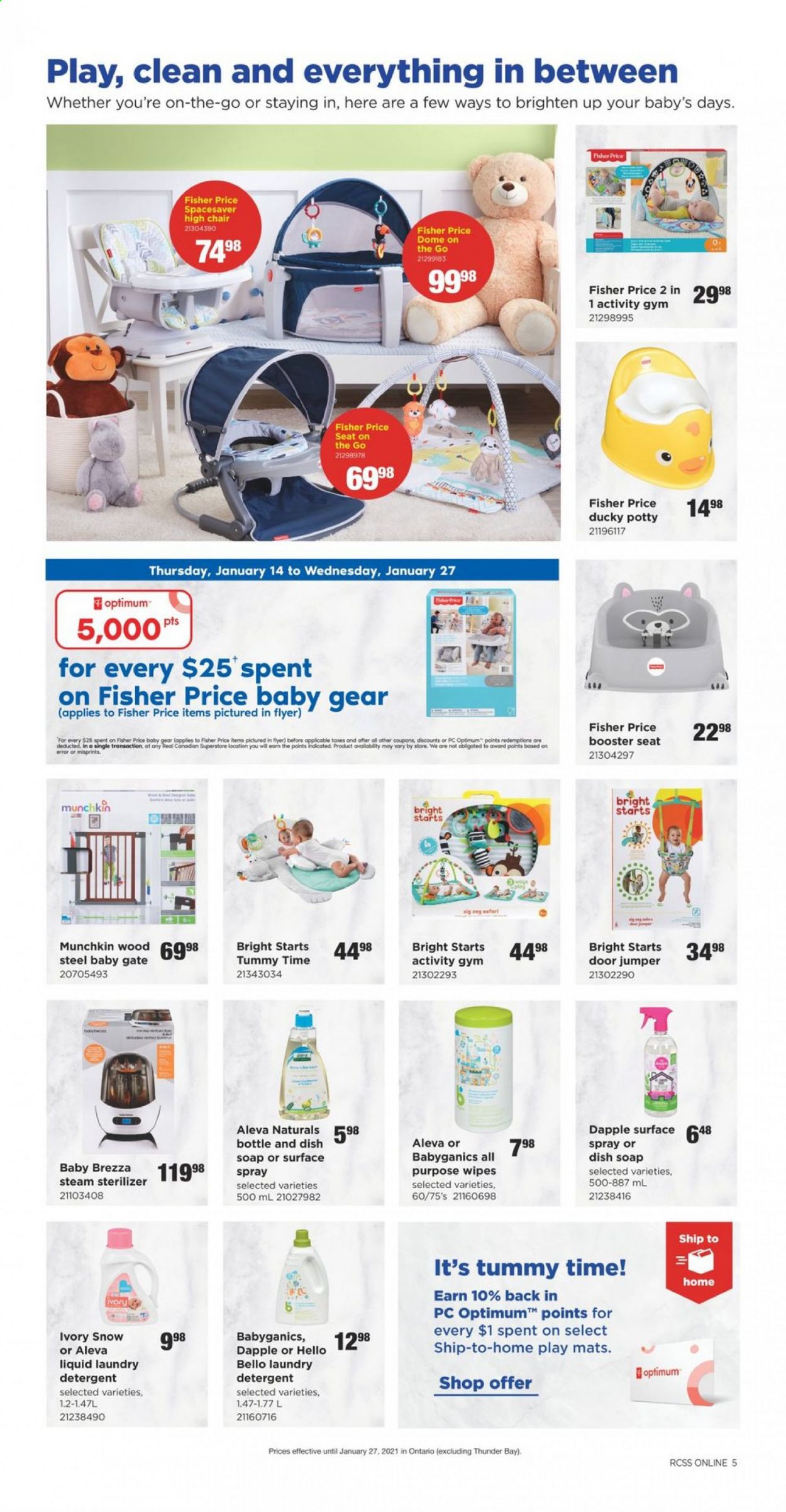 thumbnail - Real Canadian Superstore Flyer - January 14, 2021 - January 27, 2021 - Sales products - apples, wipes, laundry detergent, soap, Optimum, high chair, chair. Page 5.