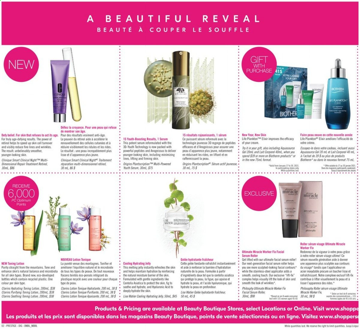 thumbnail - Shoppers Drug Mart Flyer - January 16, 2021 - January 21, 2021 - Sales products - jelly, Purity, Clinique, serum, body lotion, roller. Page 15.