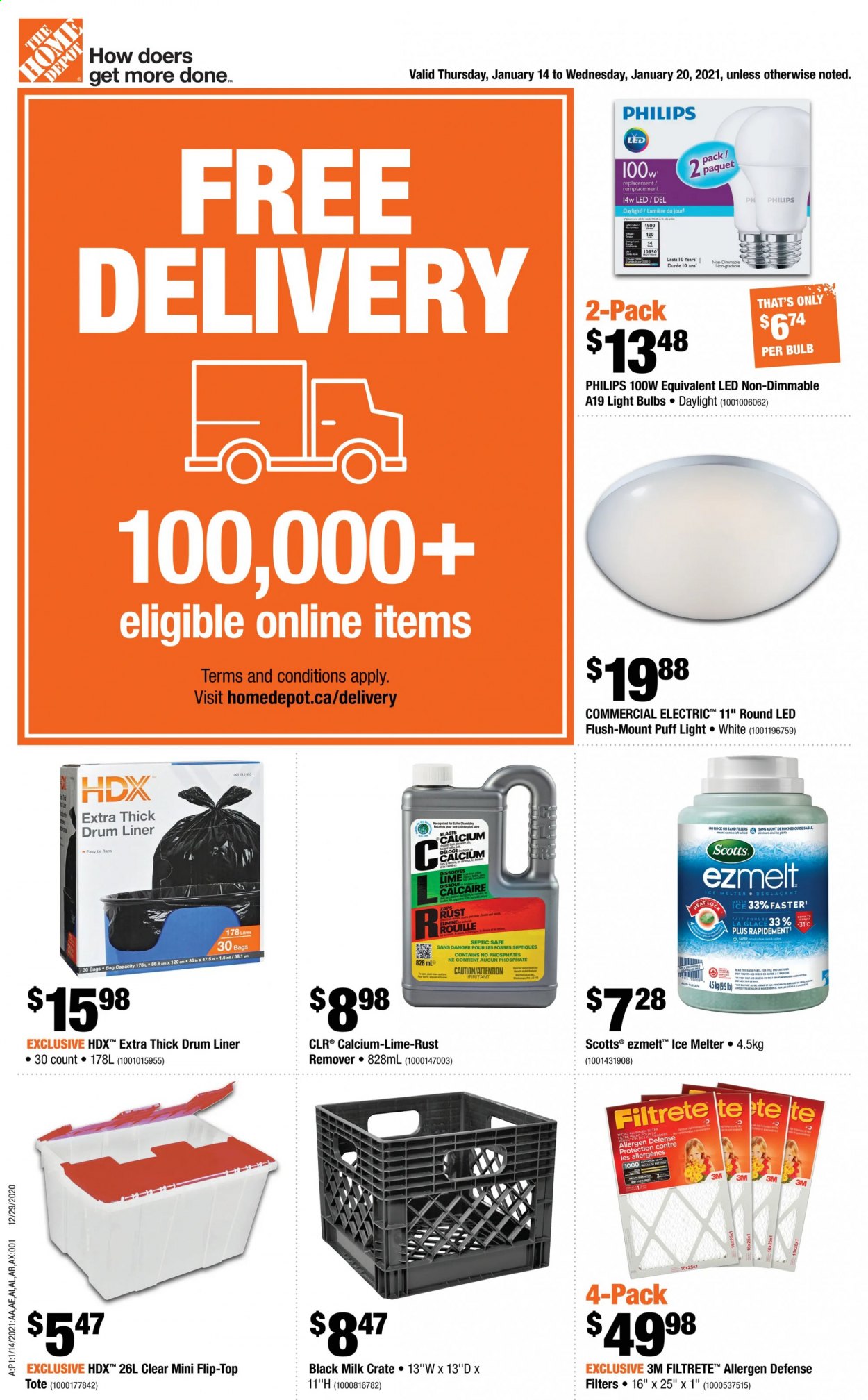 thumbnail - The Home Depot Flyer - January 14, 2021 - January 20, 2021 - Sales products - crate, bag, bulb, light bulb, tote, LG. Page 1.