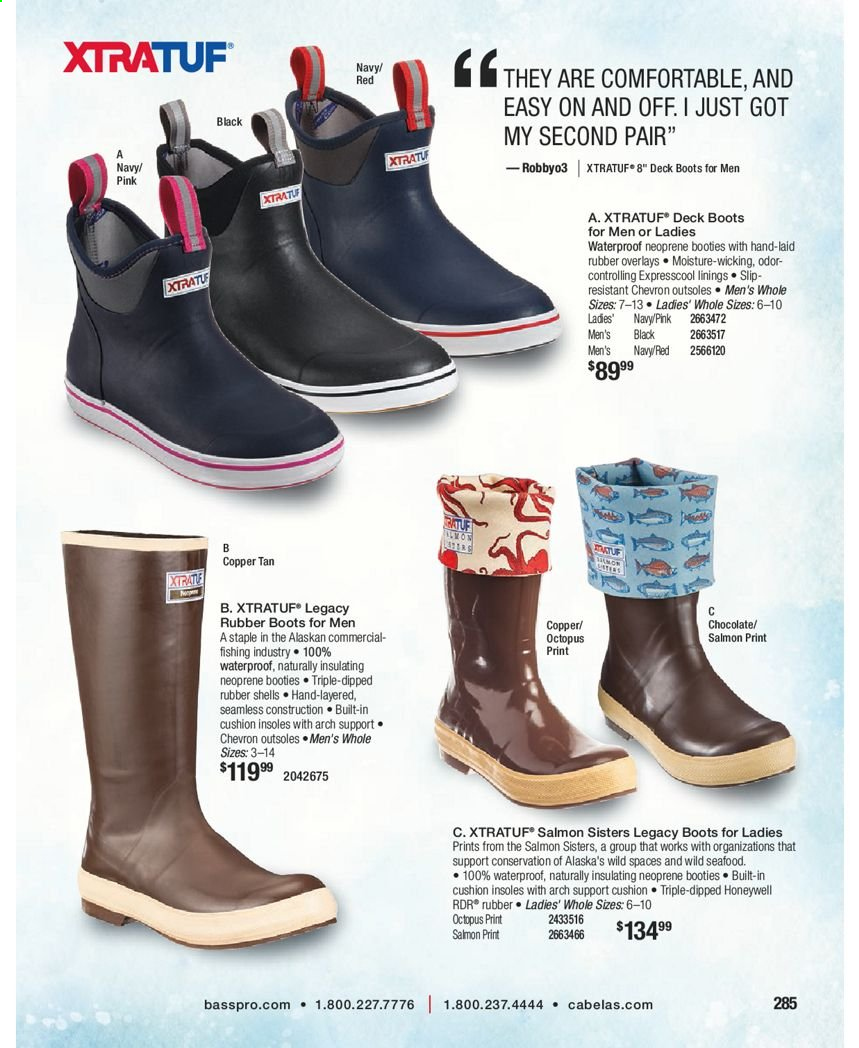 thumbnail - Bass Pro Shops Flyer - January 01, 2021 - December 08, 2021 - Sales products - chocolate, cushion, Honeywell, boots. Page 285.