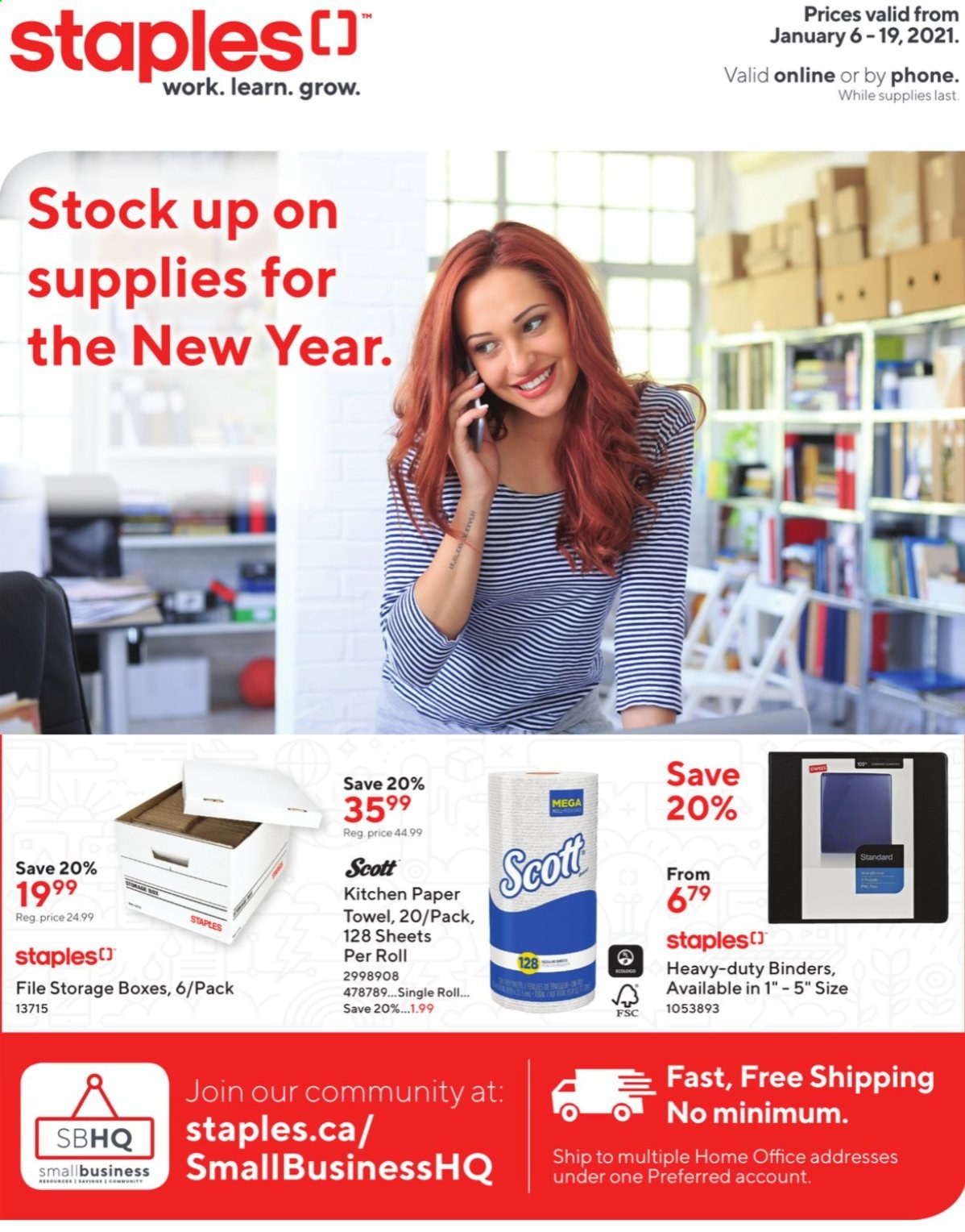 thumbnail - Staples Flyer - January 06, 2021 - January 19, 2021 - Sales products - storage box, phone. Page 1.
