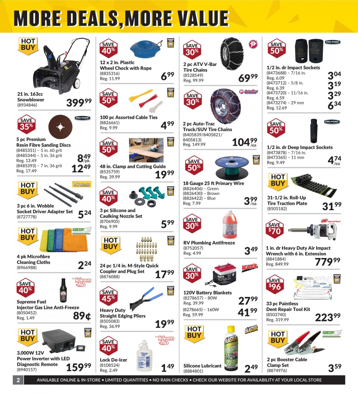 thumbnail - Princess Auto Flyer - January 11, 2021 - January 24, 2021 - Sales products - wrench, pliers, tool set, blanket, lubricant, clamp set, power inverter, booster cables, antifreeze, snow blower. Page 2.