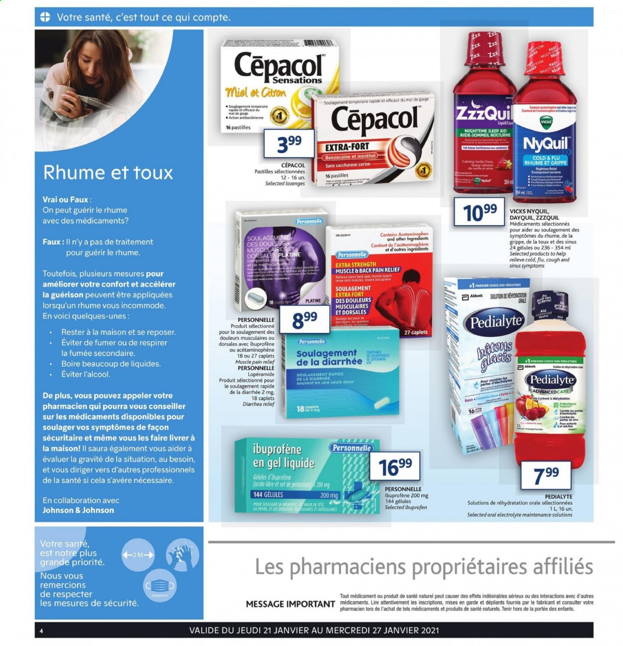 thumbnail - Brunet Flyer - January 21, 2021 - January 27, 2021 - Sales products - Johnson's, Vicks, pain relief, DayQuil, Cold & Flu, ZzzQuil, Ibuprofen, NyQuil. Page 4.