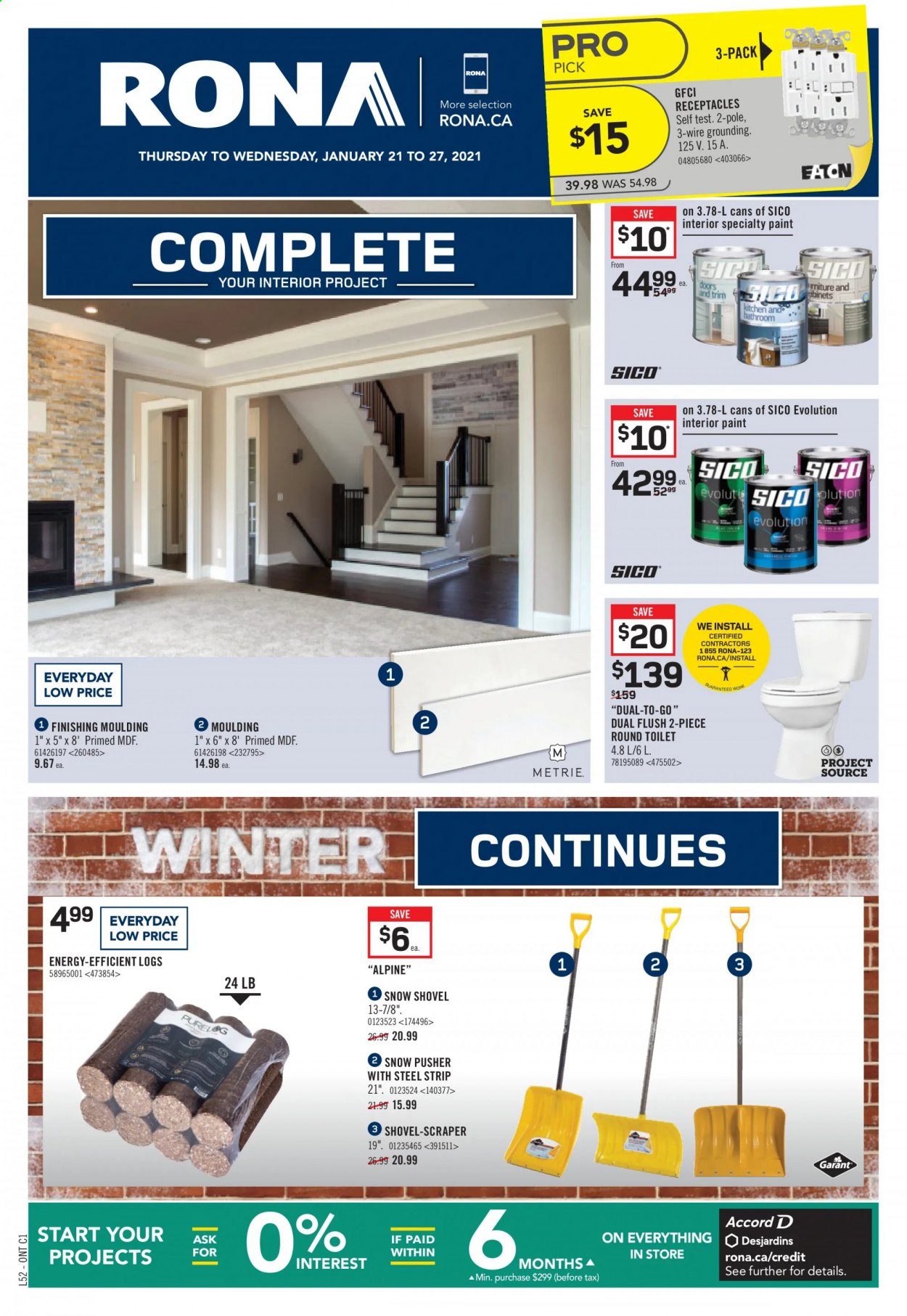 thumbnail - RONA Flyer - January 21, 2021 - January 27, 2021 - Sales products - toilet, paint, shovel, snow shovel. Page 1.