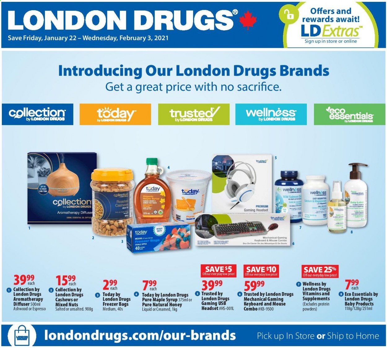 thumbnail - Circulaire London Drugs - 22 Janvier 2021 - 03 Février 2021 - Produits soldés - clavier, huile. Page 1.