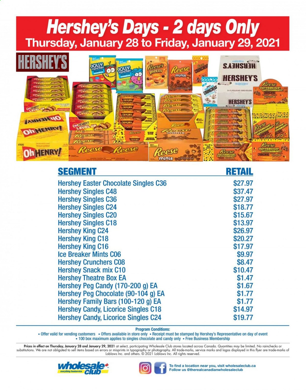 thumbnail - Wholesale Club Flyer - January 28, 2021 - January 29, 2021 - Sales products - Reese's, Hershey's, snack. Page 1.