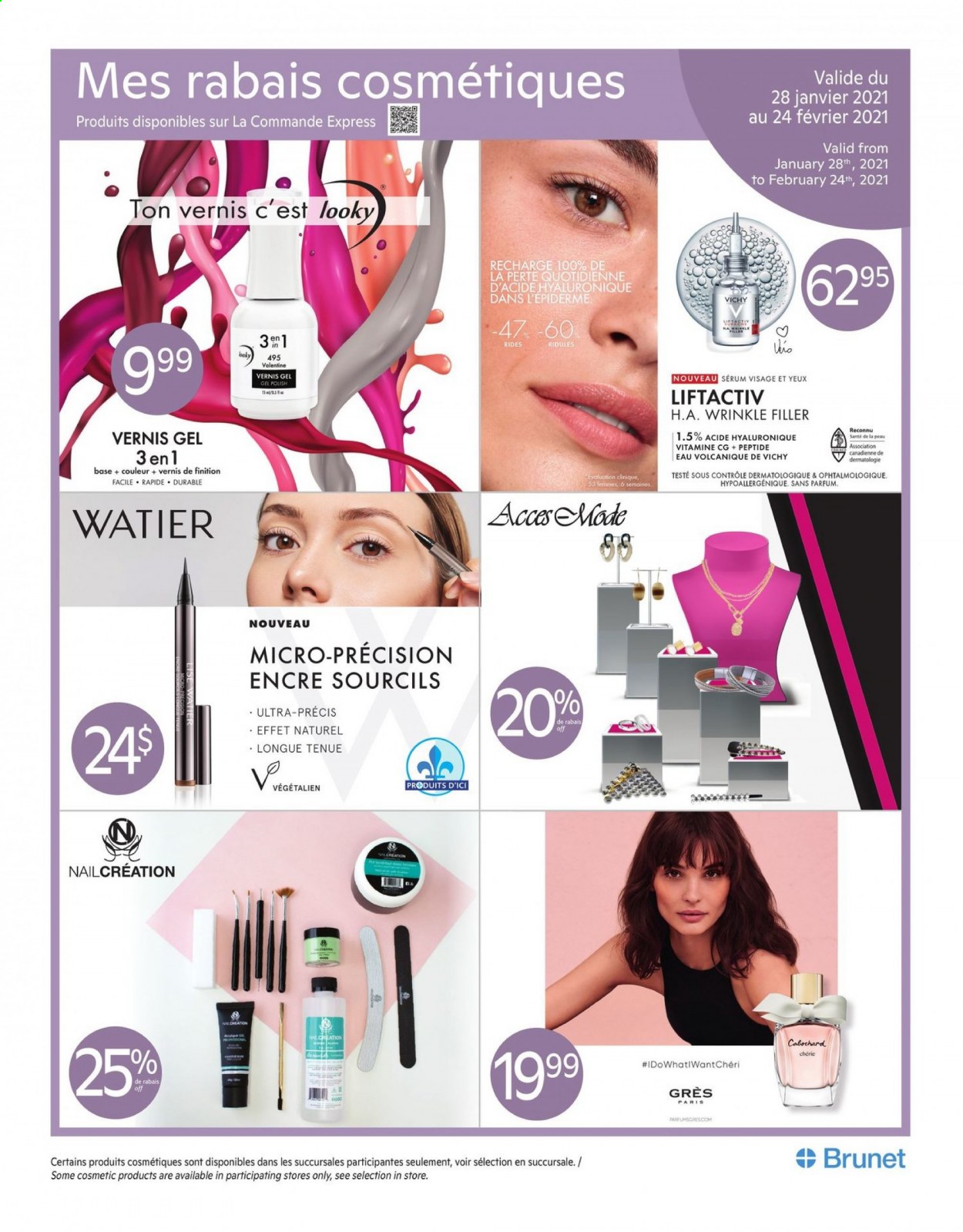 thumbnail - Brunet Flyer - January 28, 2021 - February 24, 2021 - Sales products - Vichy, Clinique, serum, polish. Page 1.