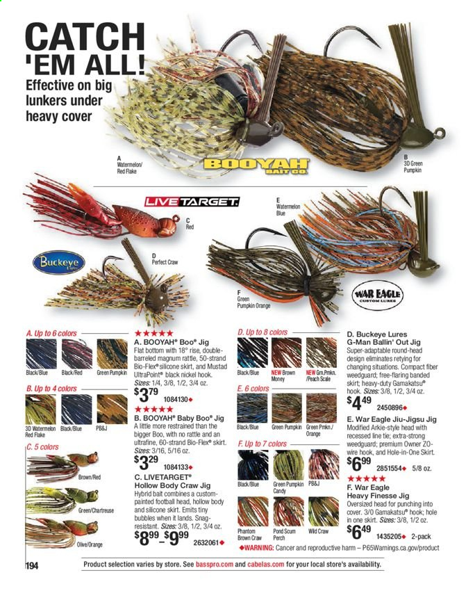 thumbnail - Bass Pro Shops Flyer - Sales products - jig. Page 194.