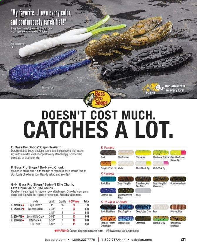 thumbnail - Bass Pro Shops Flyer - Sales products - Bass Pro, jig. Page 211.