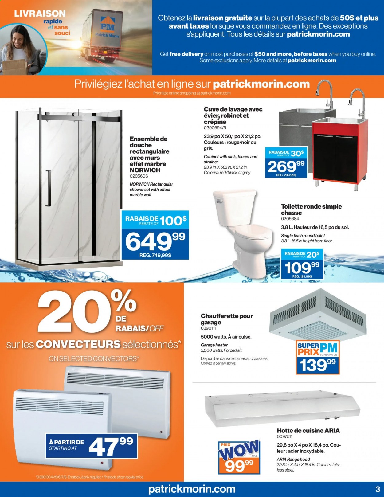 thumbnail - Patrick Morin Flyer - January 28, 2021 - February 03, 2021 - Sales products - cabinet, cabinet with sink, toilet, faucet, heater. Page 3.