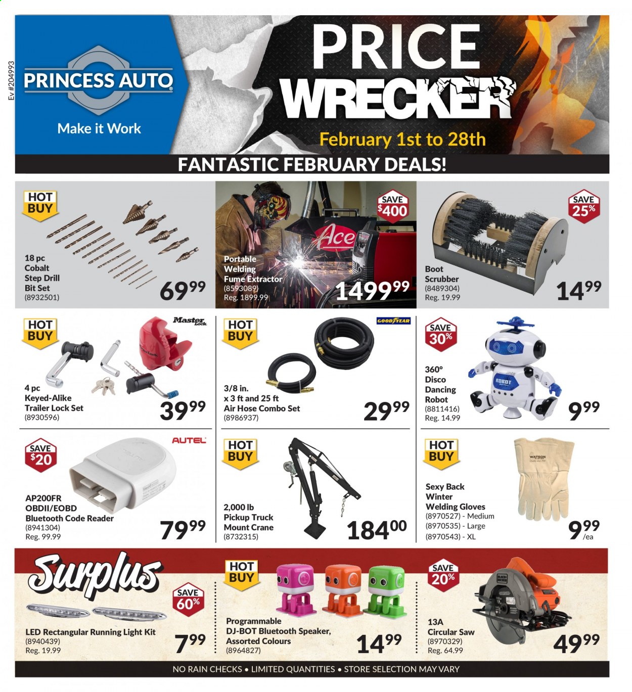 thumbnail - Princess Auto Flyer - February 01, 2021 - February 28, 2021 - Sales products - drill bit set, Ace, welding gloves, air hose, circular saw, saw. Page 1.
