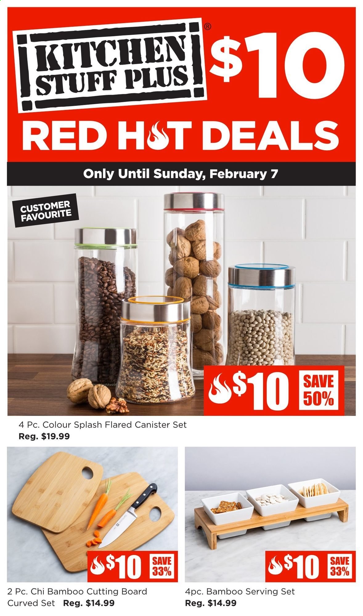 thumbnail - Kitchen Stuff Plus Flyer - February 01, 2021 - February 07, 2021 - Sales products - canister, cutting board, serving set. Page 1.