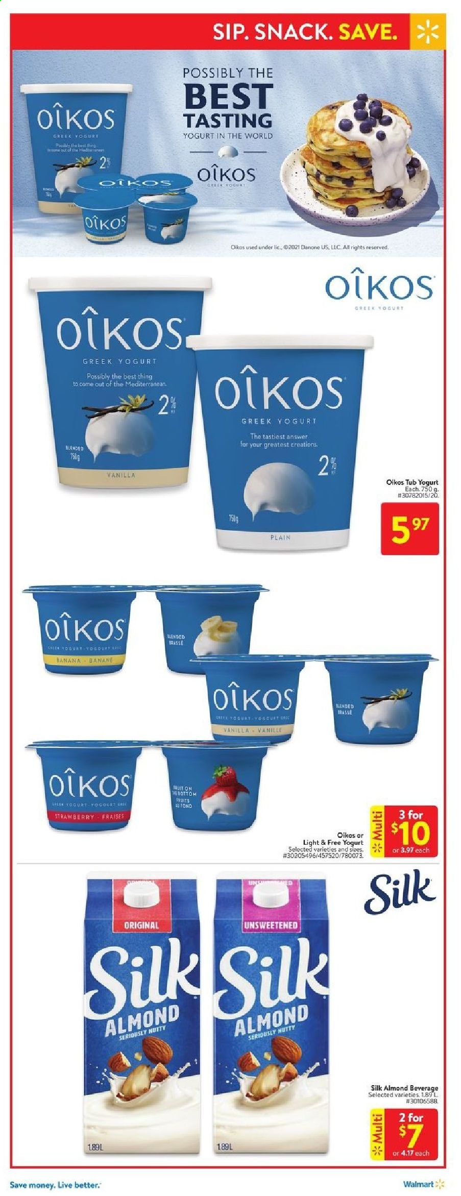 thumbnail - Walmart Flyer - February 04, 2021 - February 10, 2021 - Sales products - greek yoghurt, yoghurt, Oikos, snack, Danone. Page 4.