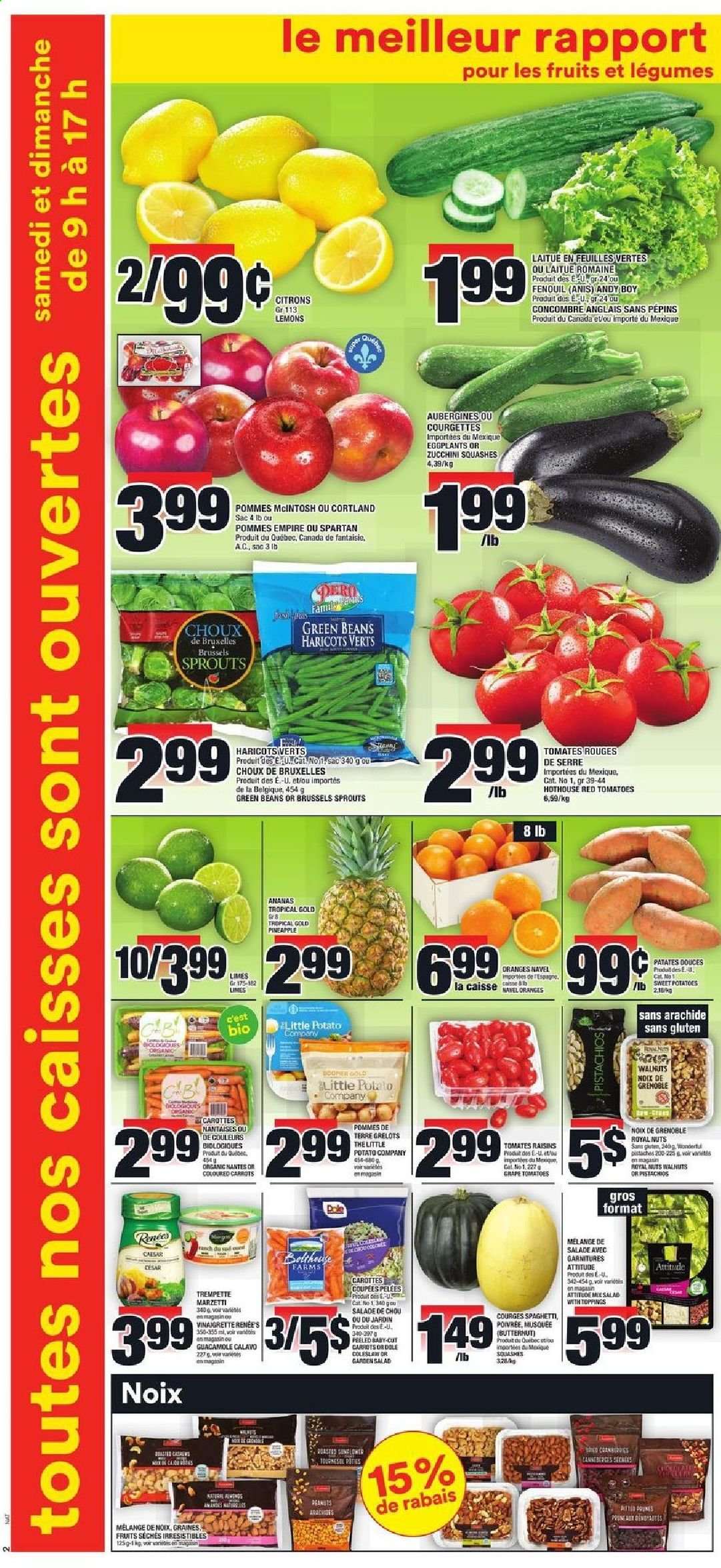 thumbnail - Super C Flyer - February 04, 2021 - February 10, 2021 - Sales products - beans, butternut squash, carrots, green beans, sweet potato, tomatoes, zucchini, potatoes, salad, Dole, eggplant, brussel sprouts, pineapple, lemons, navel oranges, coleslaw, spaghetti, guacamole, walnuts, dried fruit, pistachios, raisins. Page 3.
