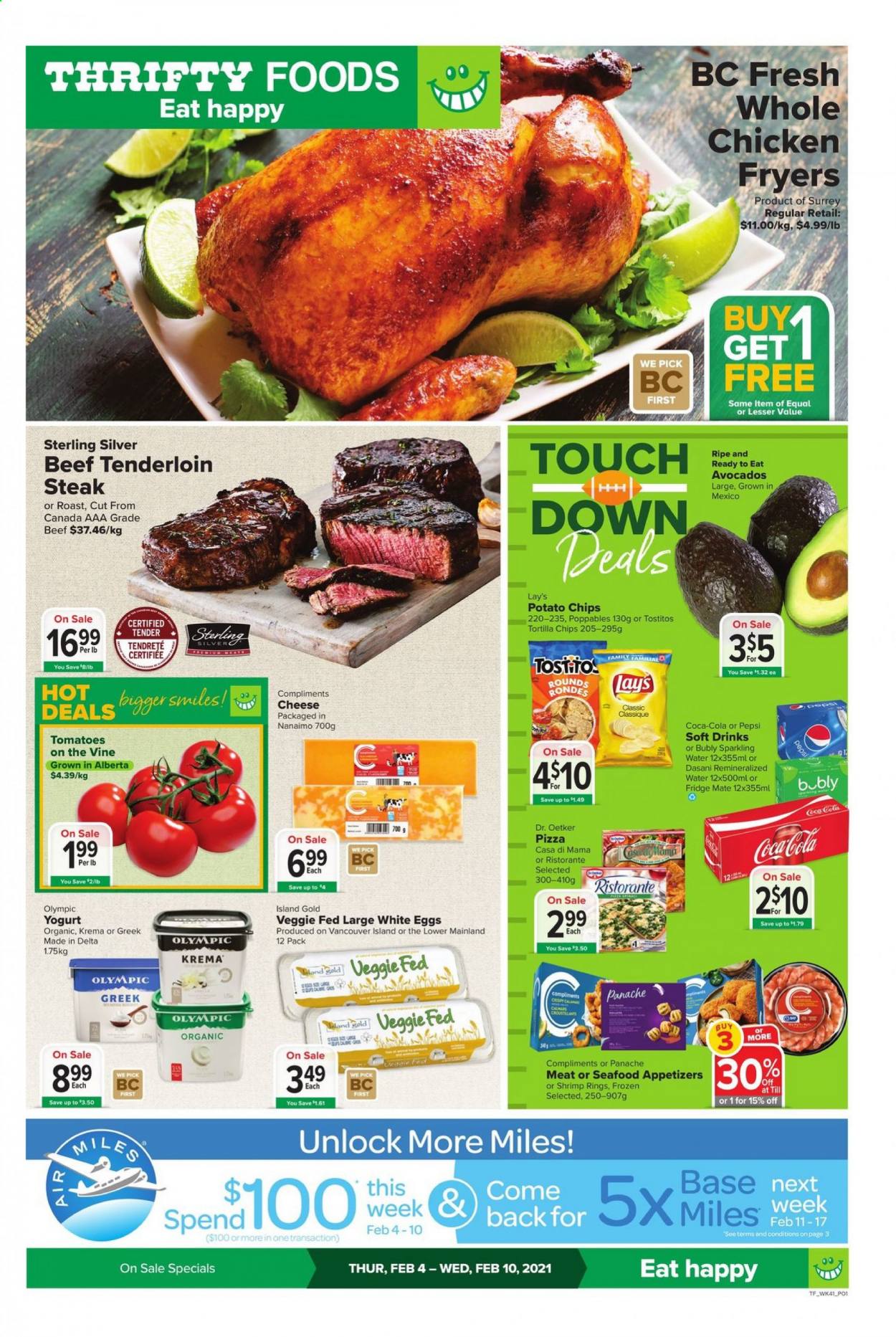 thumbnail - Circulaire Thrifty Foods - 04 Février 2021 - 10 Février 2021 - Produits soldés - chips, tortilla chips, Lay’s, Coca-Cola, Pepsi, steak. Page 1.