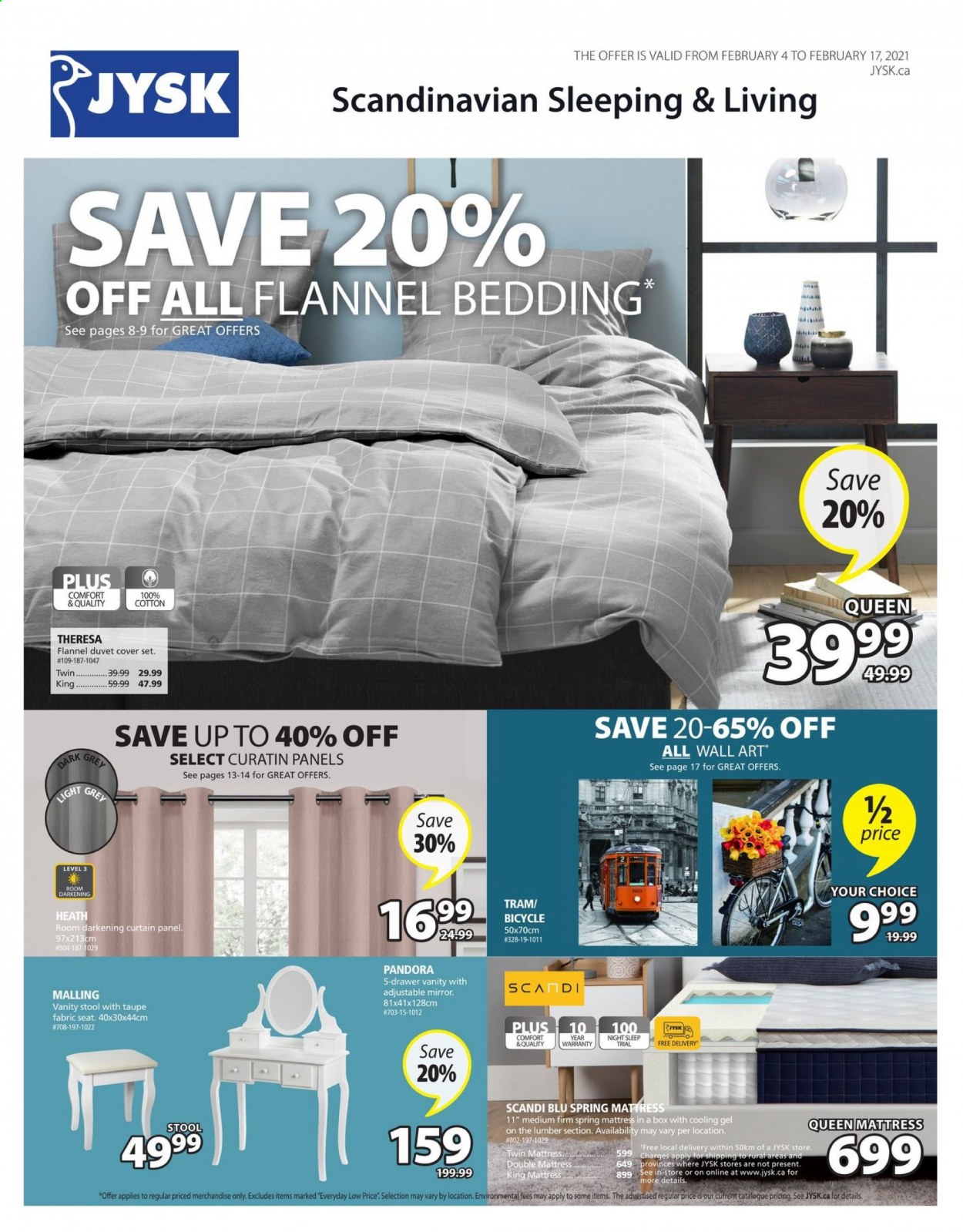 thumbnail - JYSK Flyer - February 04, 2021 - February 17, 2021 - Sales products - bedding, duvet, curtain, quilt cover set, stool, mattress, vanity, mirror, curtain panel. Page 1.