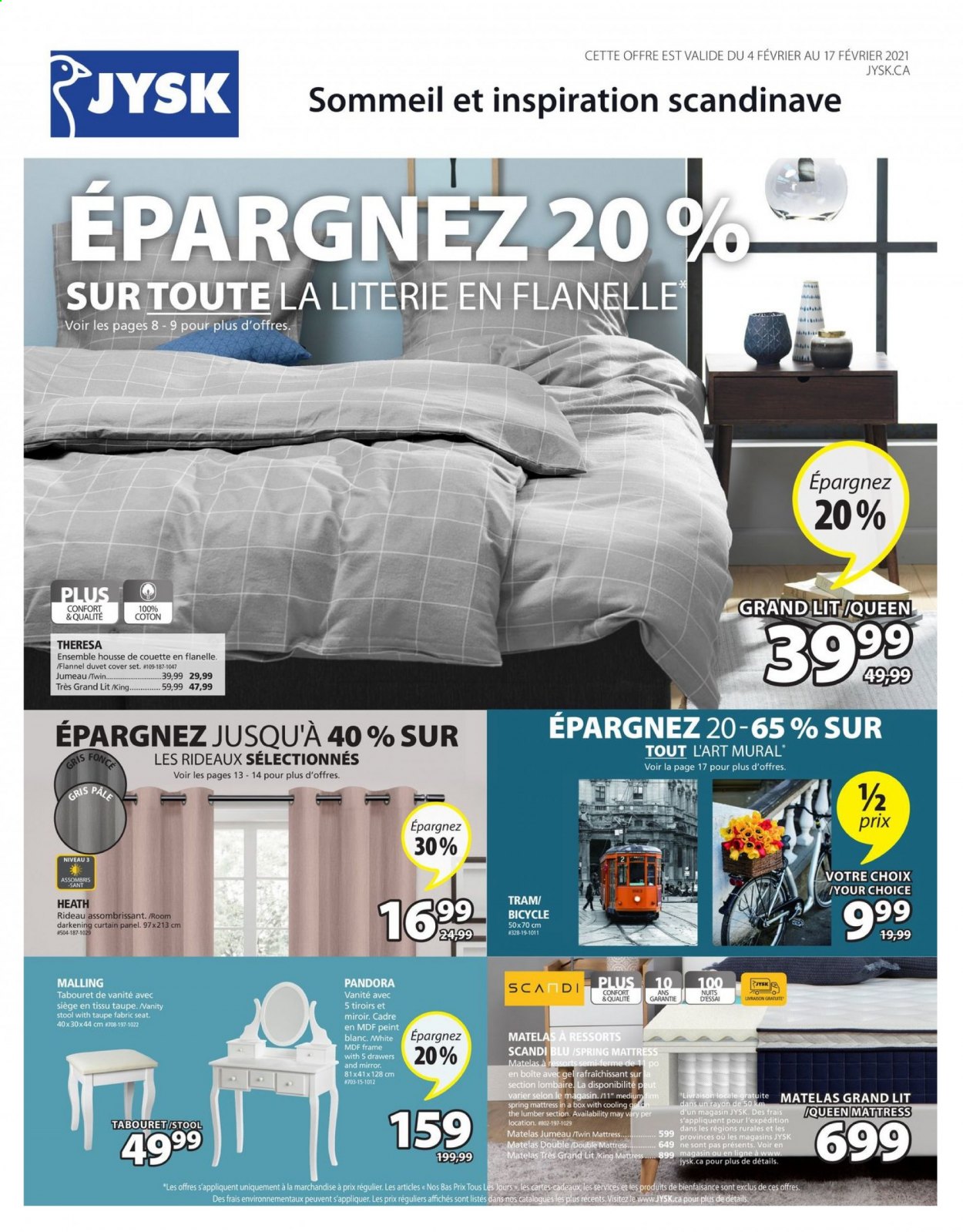 thumbnail - JYSK Flyer - February 04, 2021 - February 17, 2021 - Sales products - duvet, curtain, quilt cover set, stool, mattress, mirror, curtain panel. Page 1.